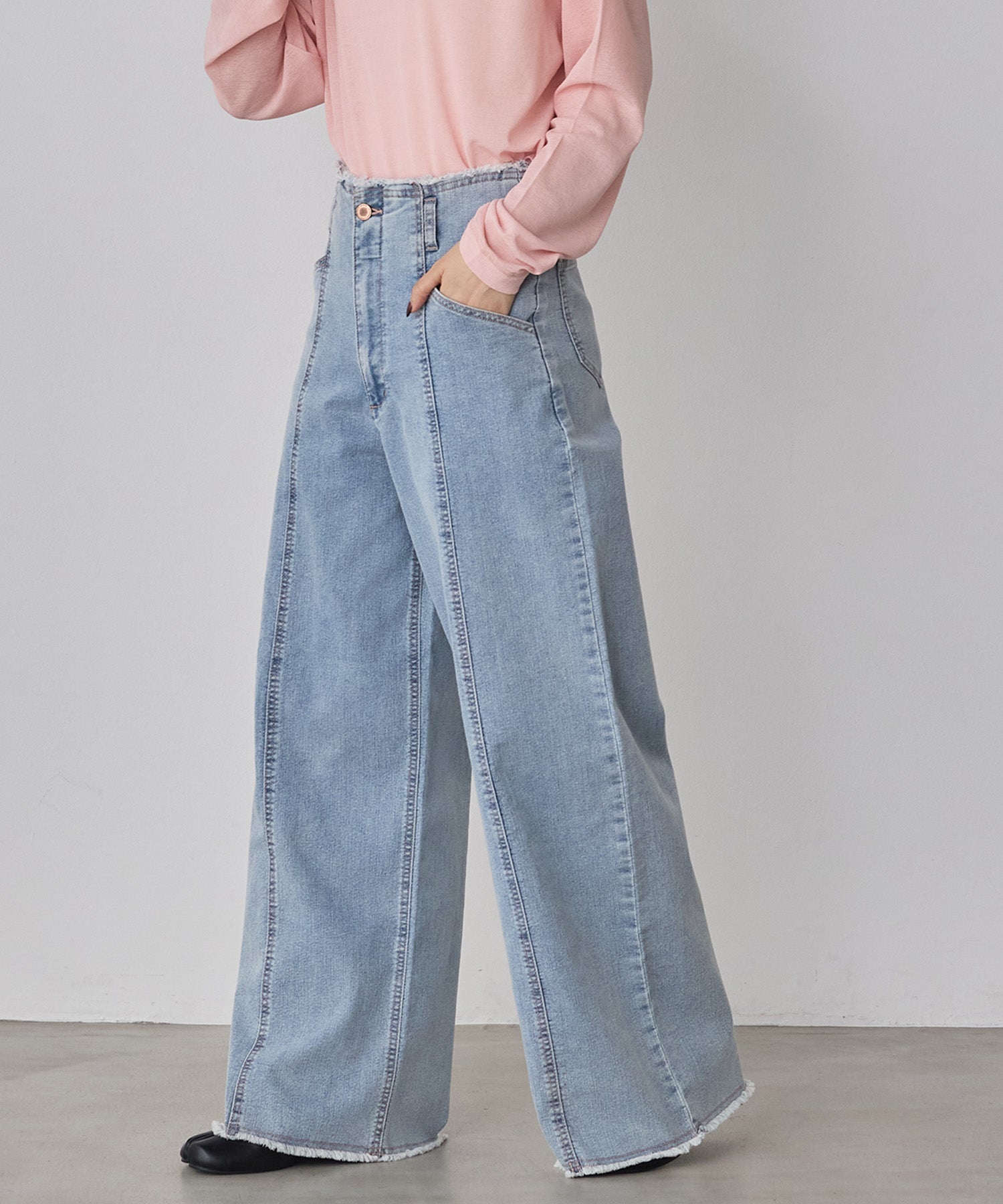 STRETCH DENIM WIDE PANTS