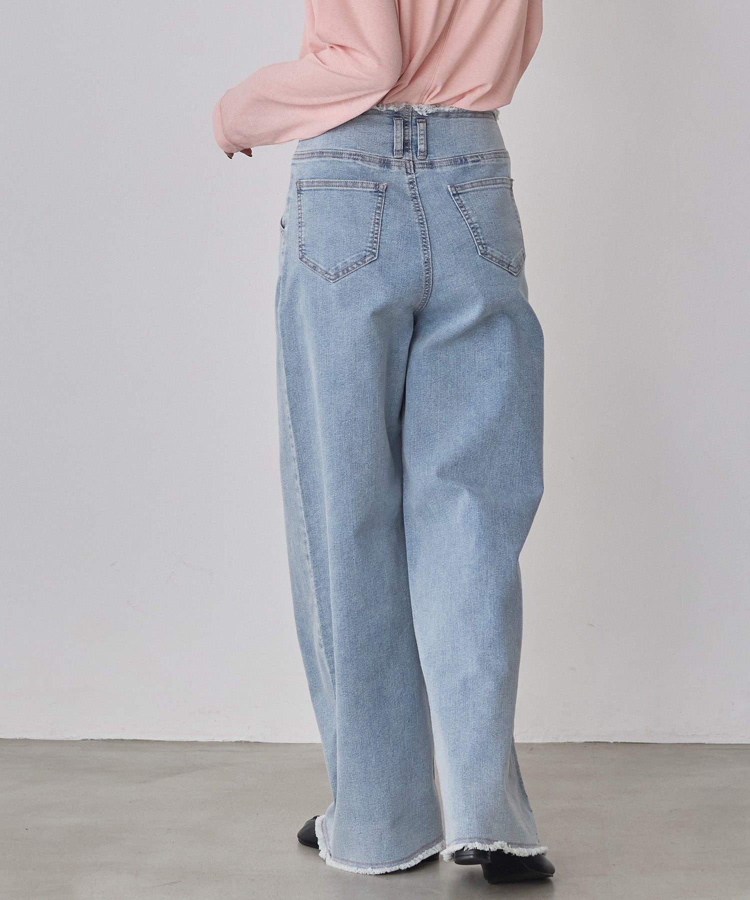 STRETCH DENIM WIDE PANTS