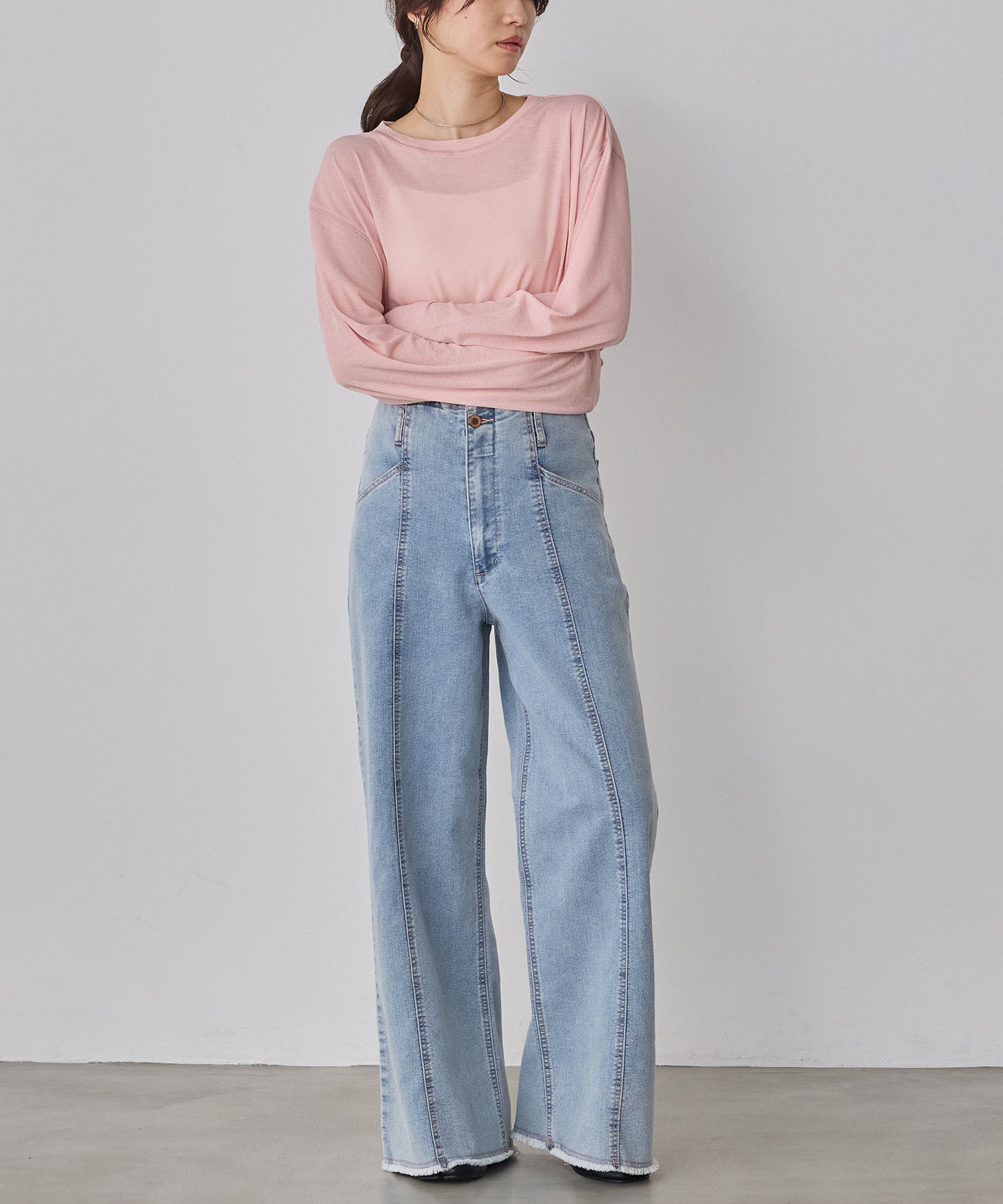 STRETCH DENIM WIDE PANTS