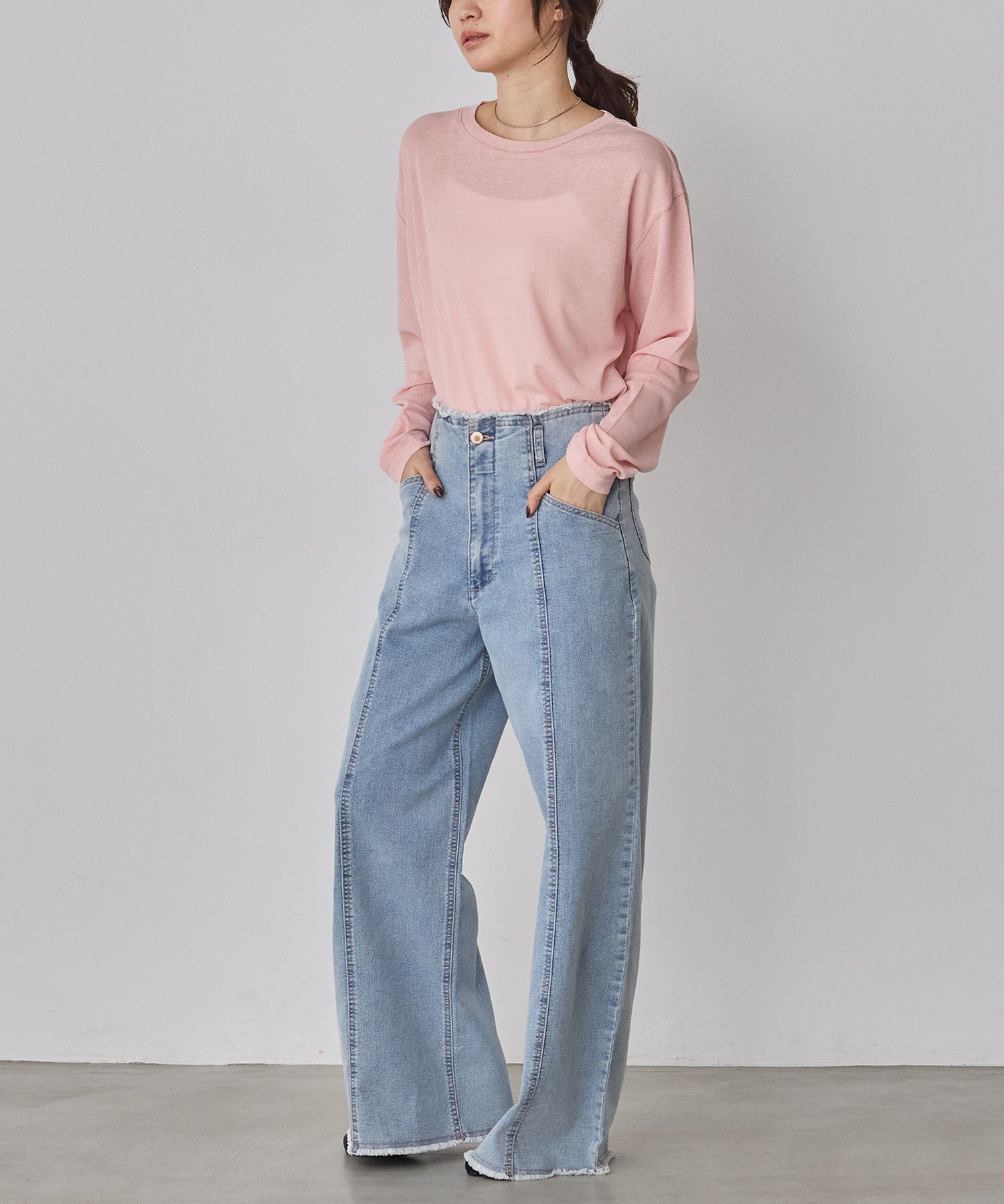 STRETCH DENIM WIDE PANTS