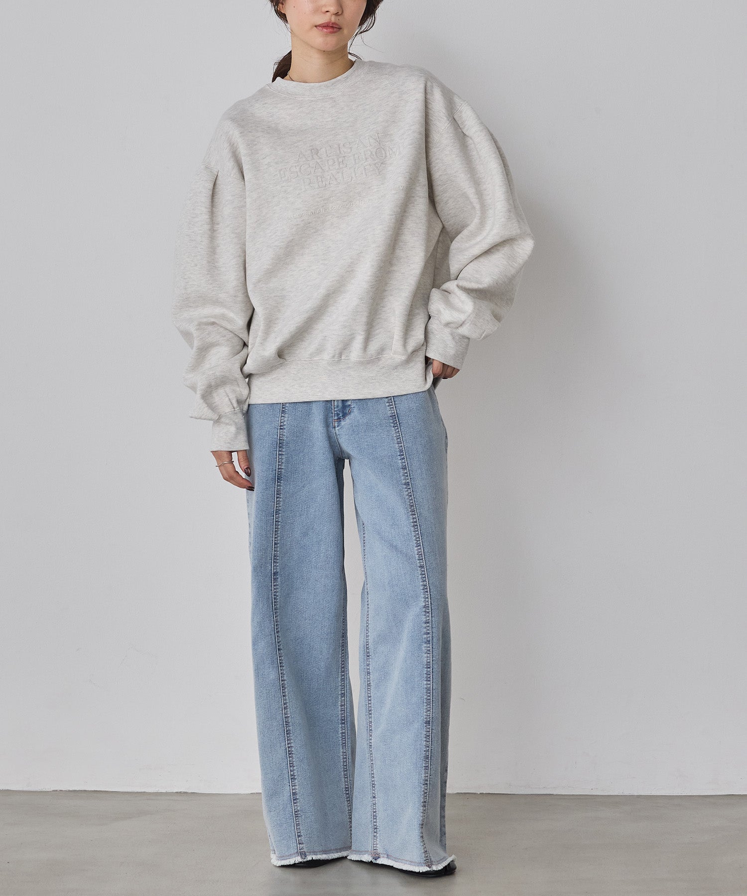 STRETCH DENIM WIDE PANTS