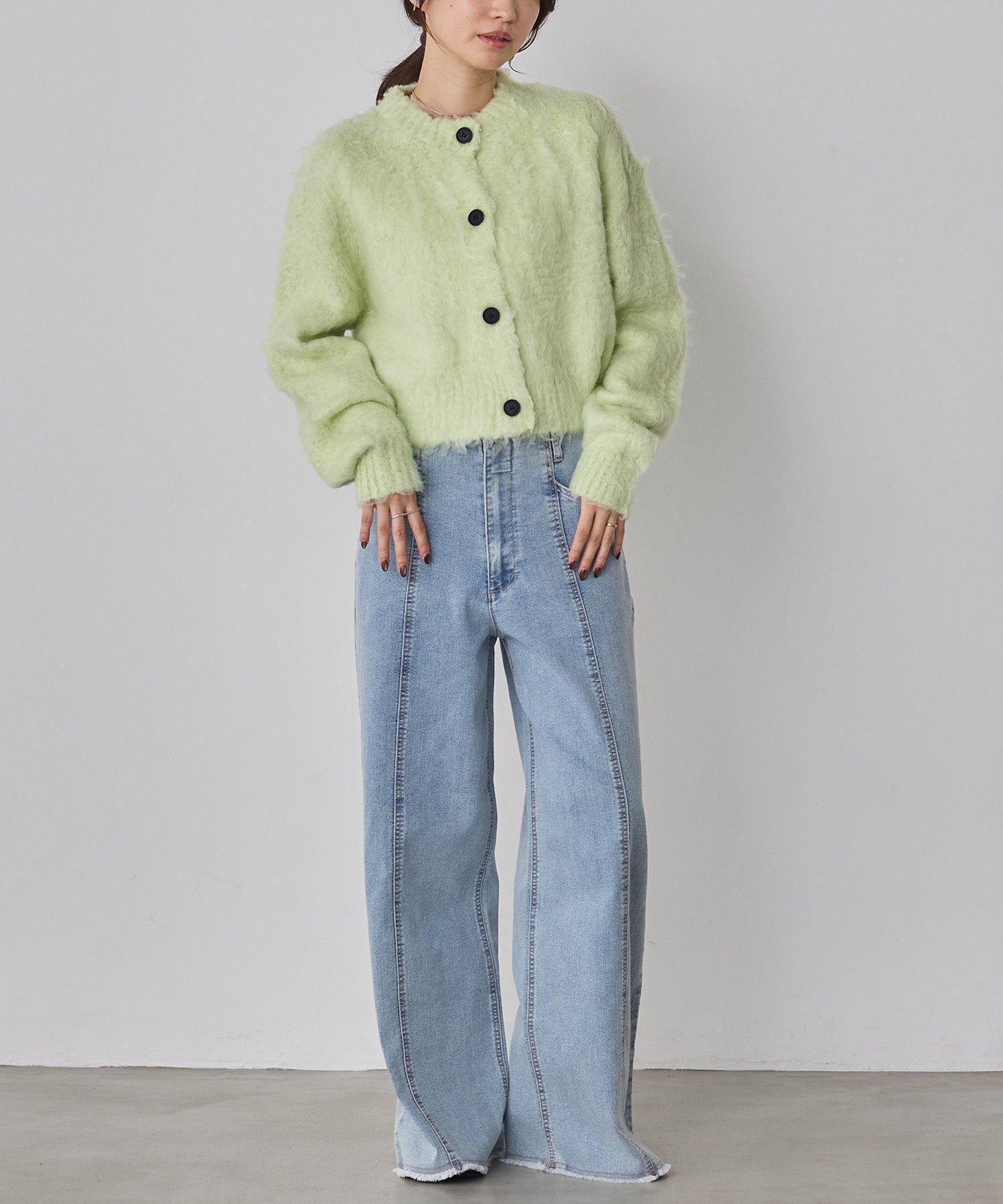STRETCH DENIM WIDE PANTS