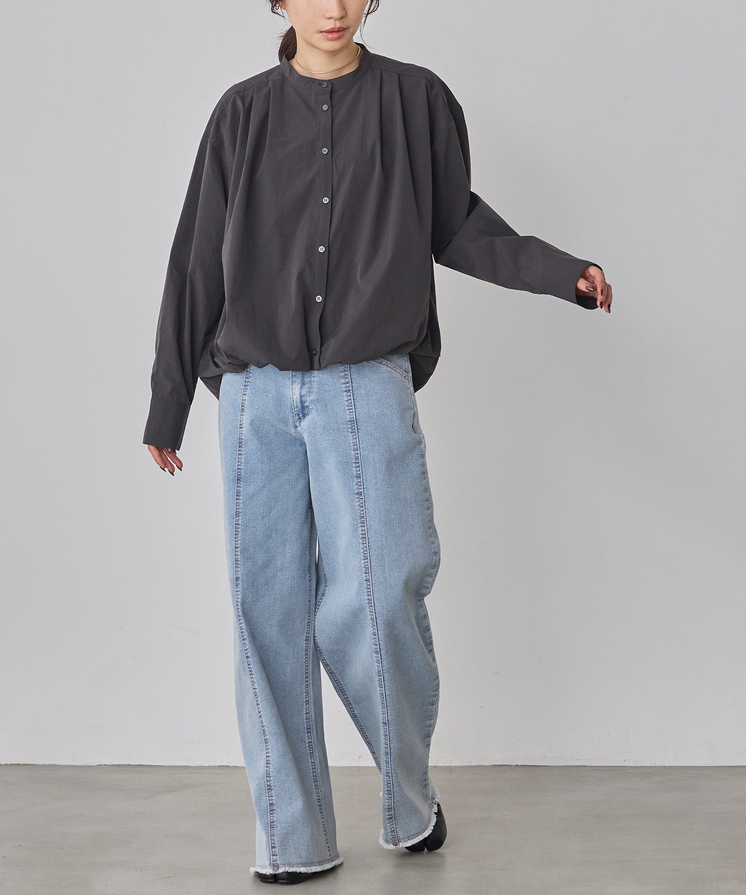 STRETCH DENIM WIDE PANTS