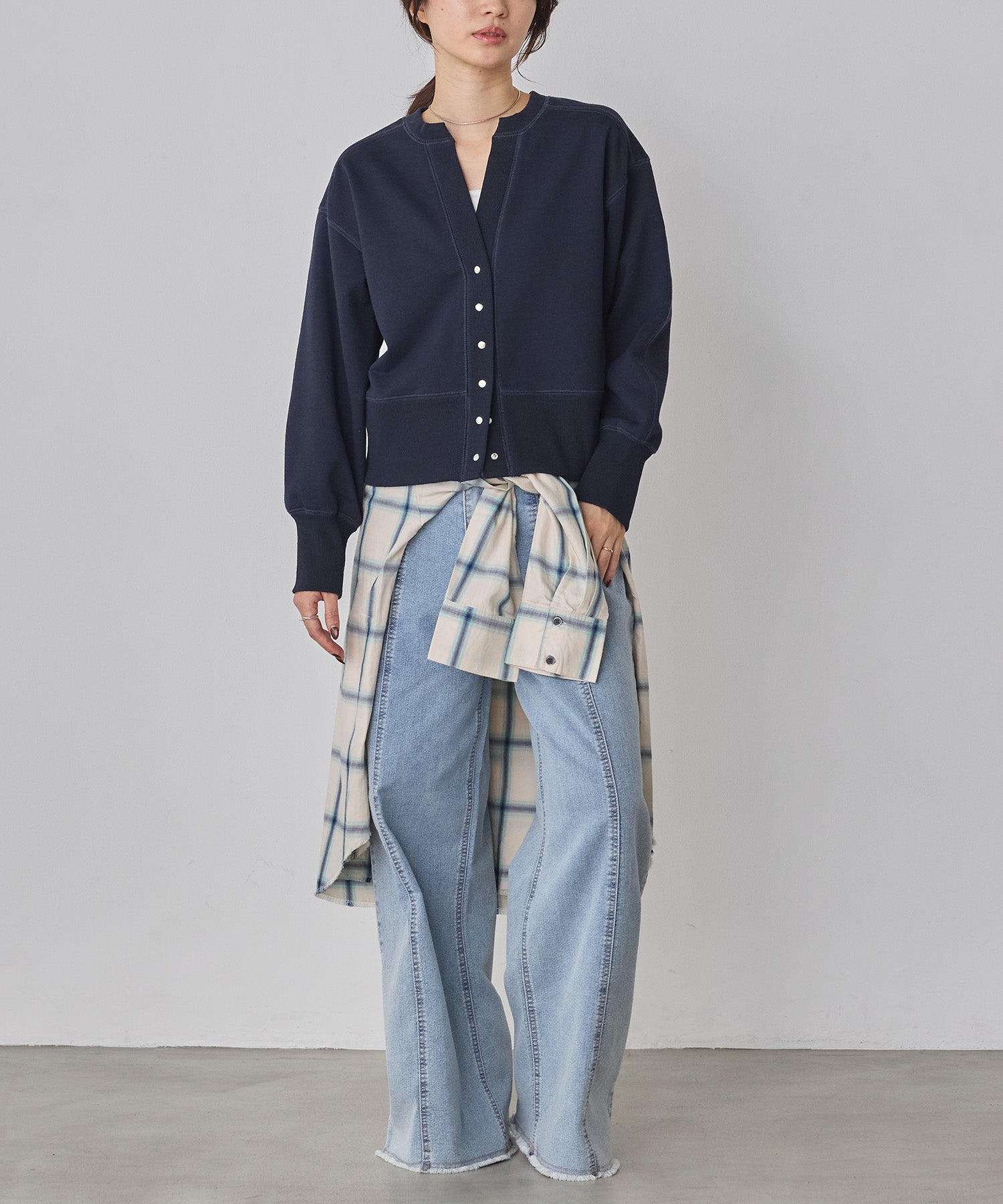 STRETCH DENIM WIDE PANTS