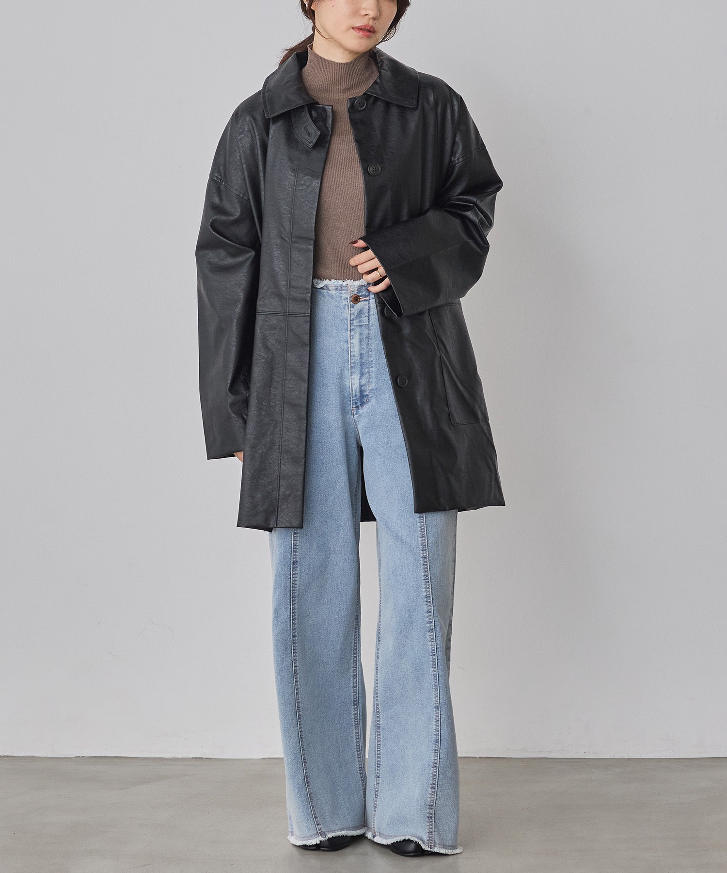 STRETCH DENIM WIDE PANTS