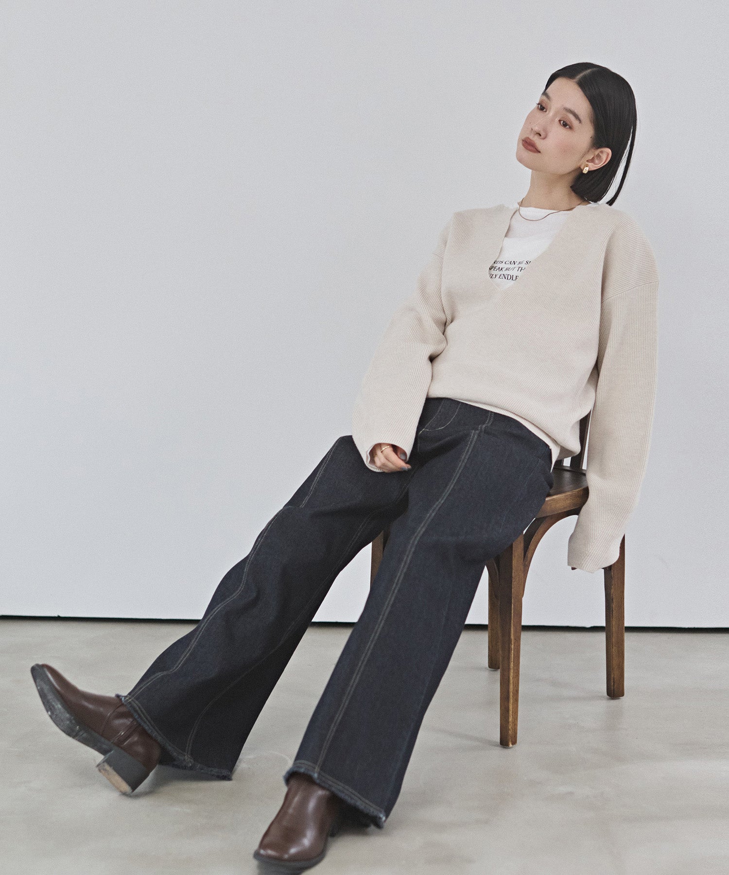 STRETCH DENIM WIDE PANTS