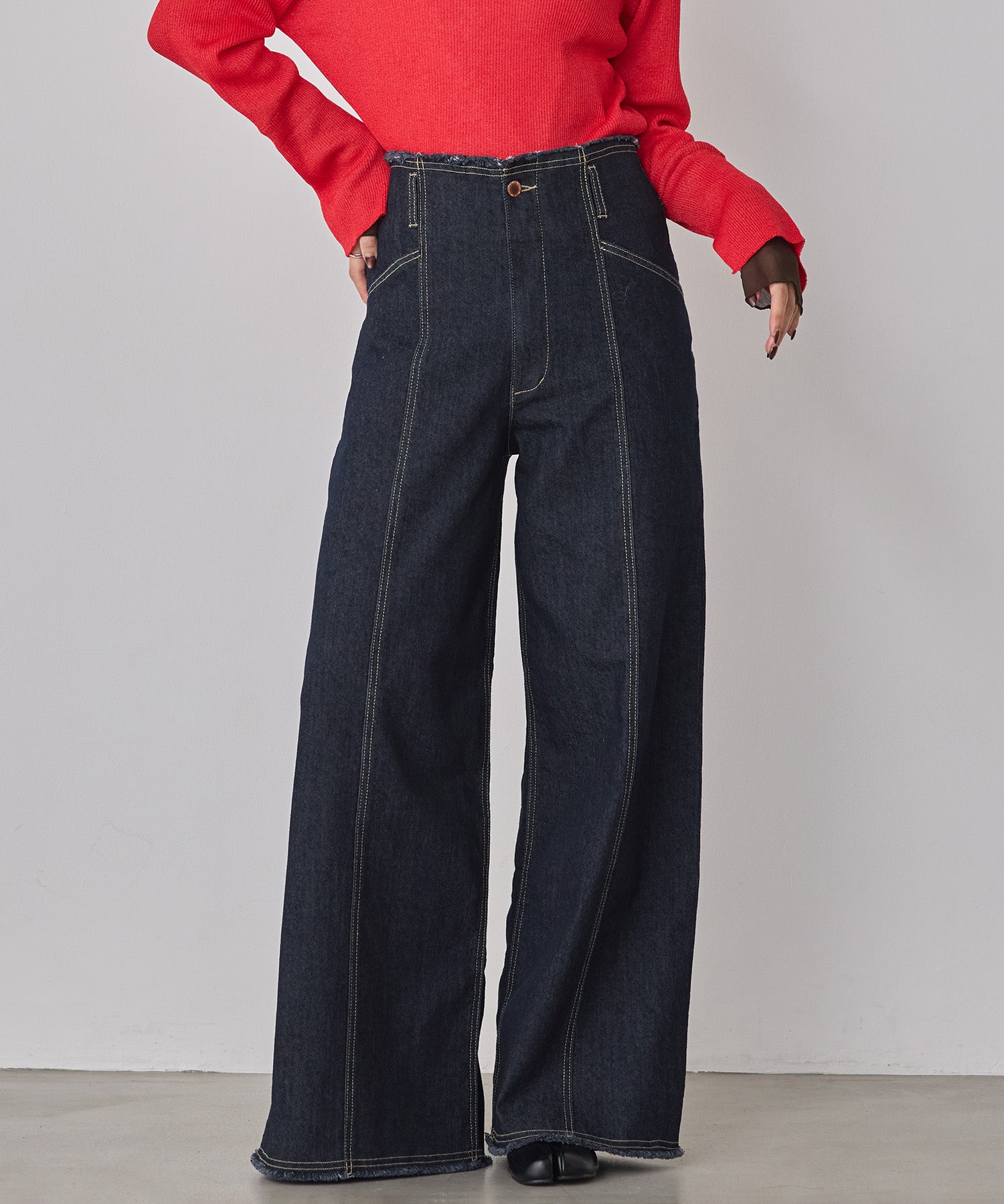 STRETCH DENIM WIDE PANTS