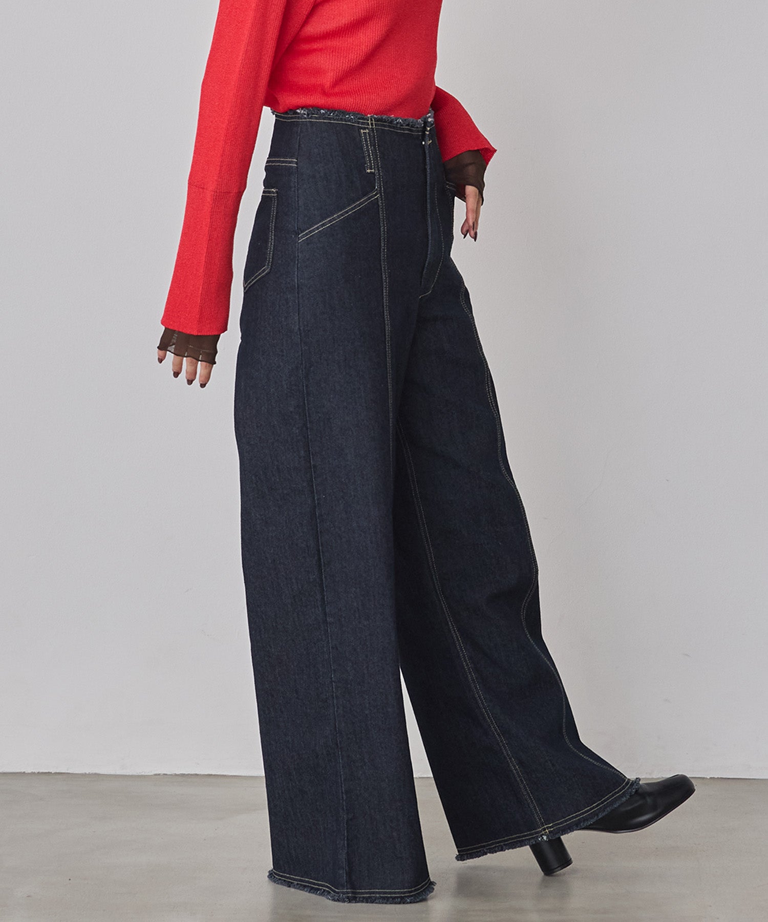 STRETCH DENIM WIDE PANTS
