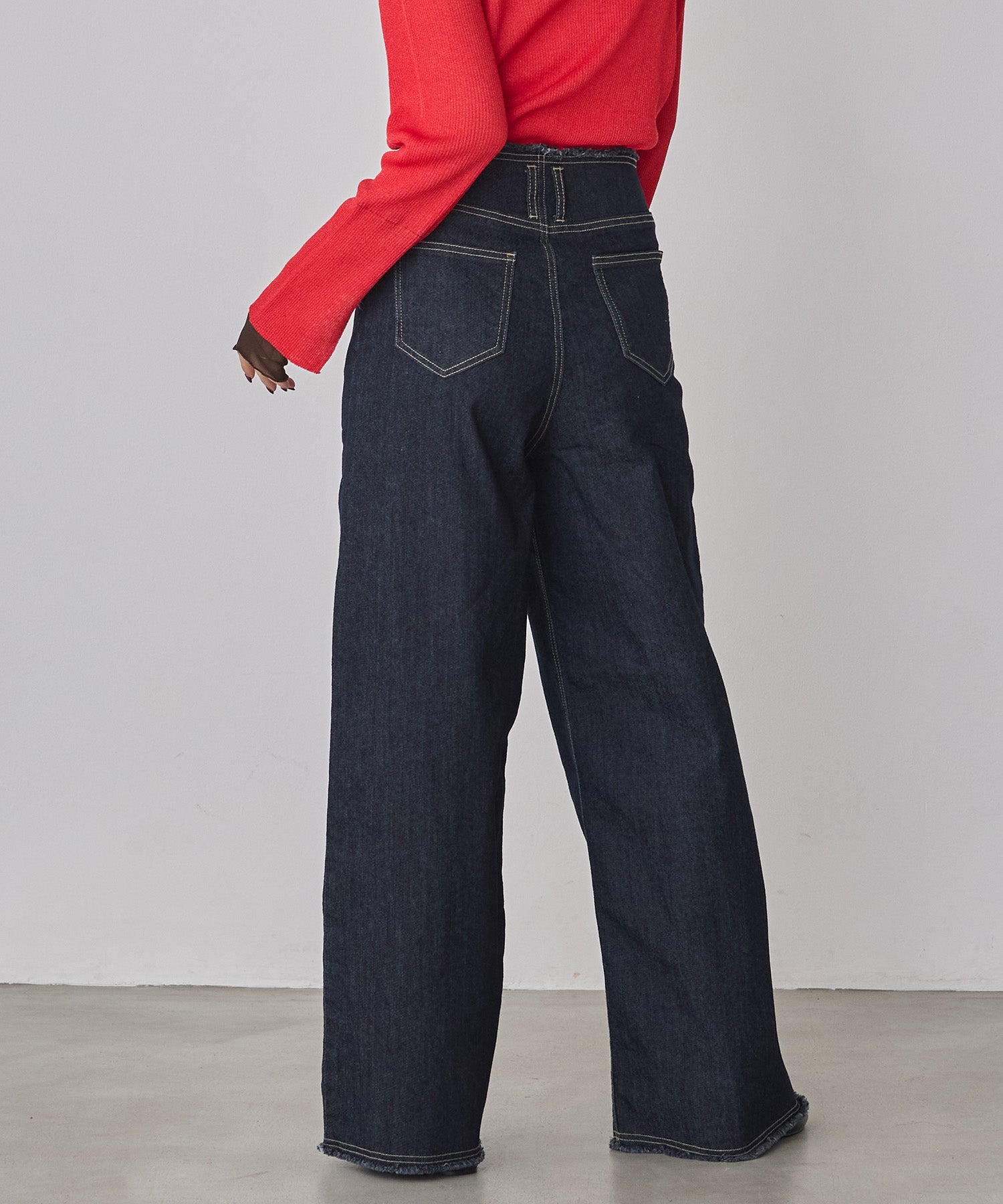 STRETCH DENIM WIDE PANTS