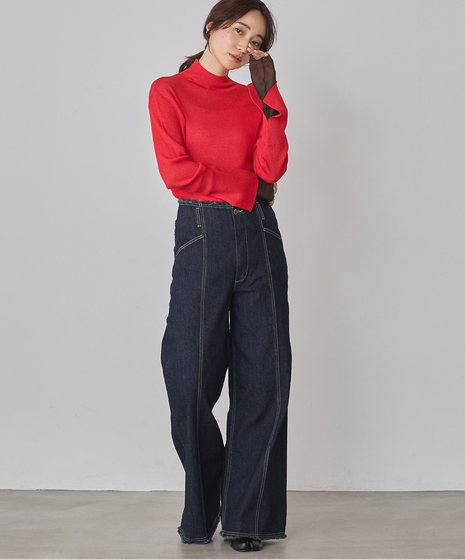 STRETCH DENIM WIDE PANTS