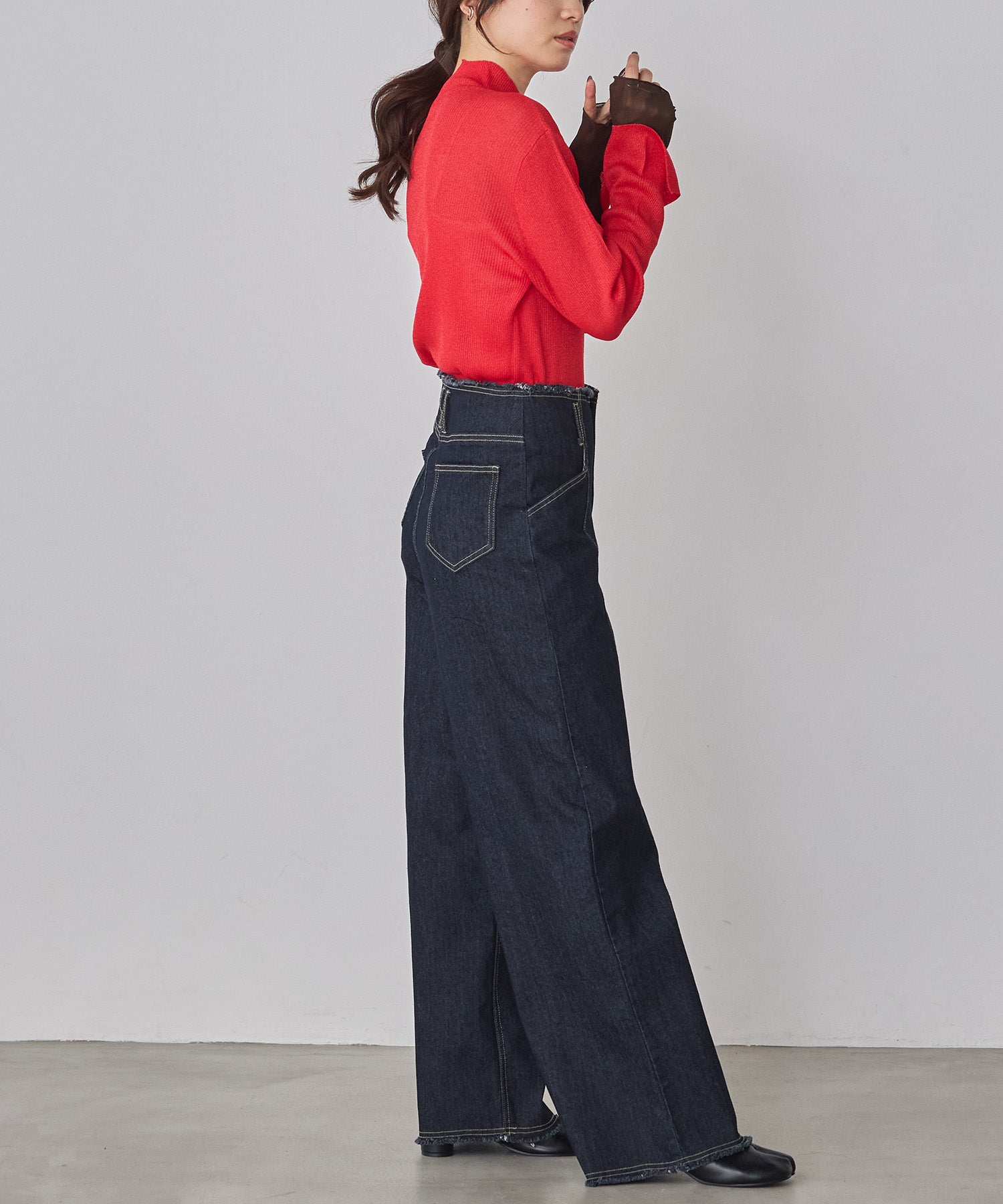 STRETCH DENIM WIDE PANTS