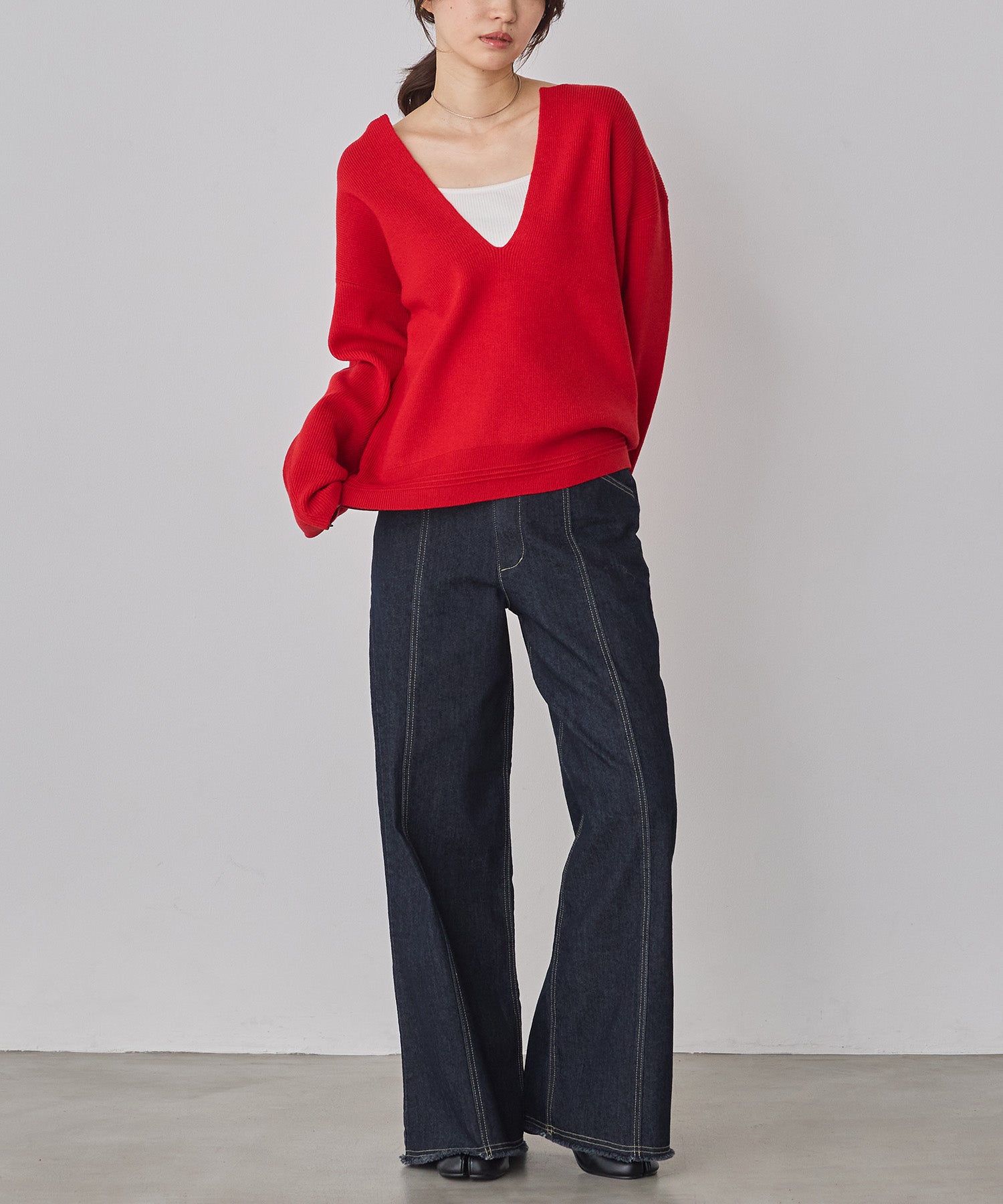 STRETCH DENIM WIDE PANTS
