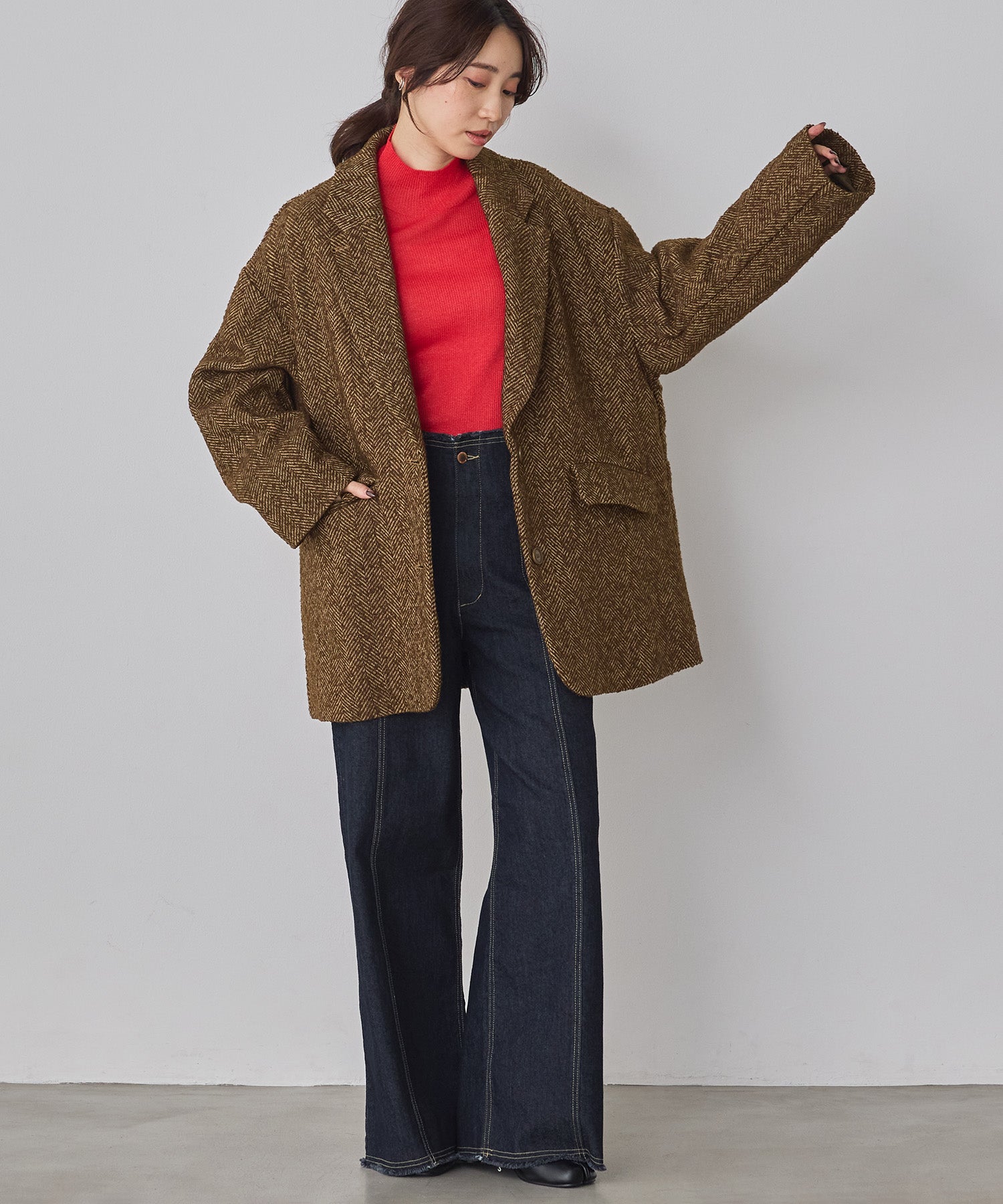 STRETCH DENIM WIDE PANTS