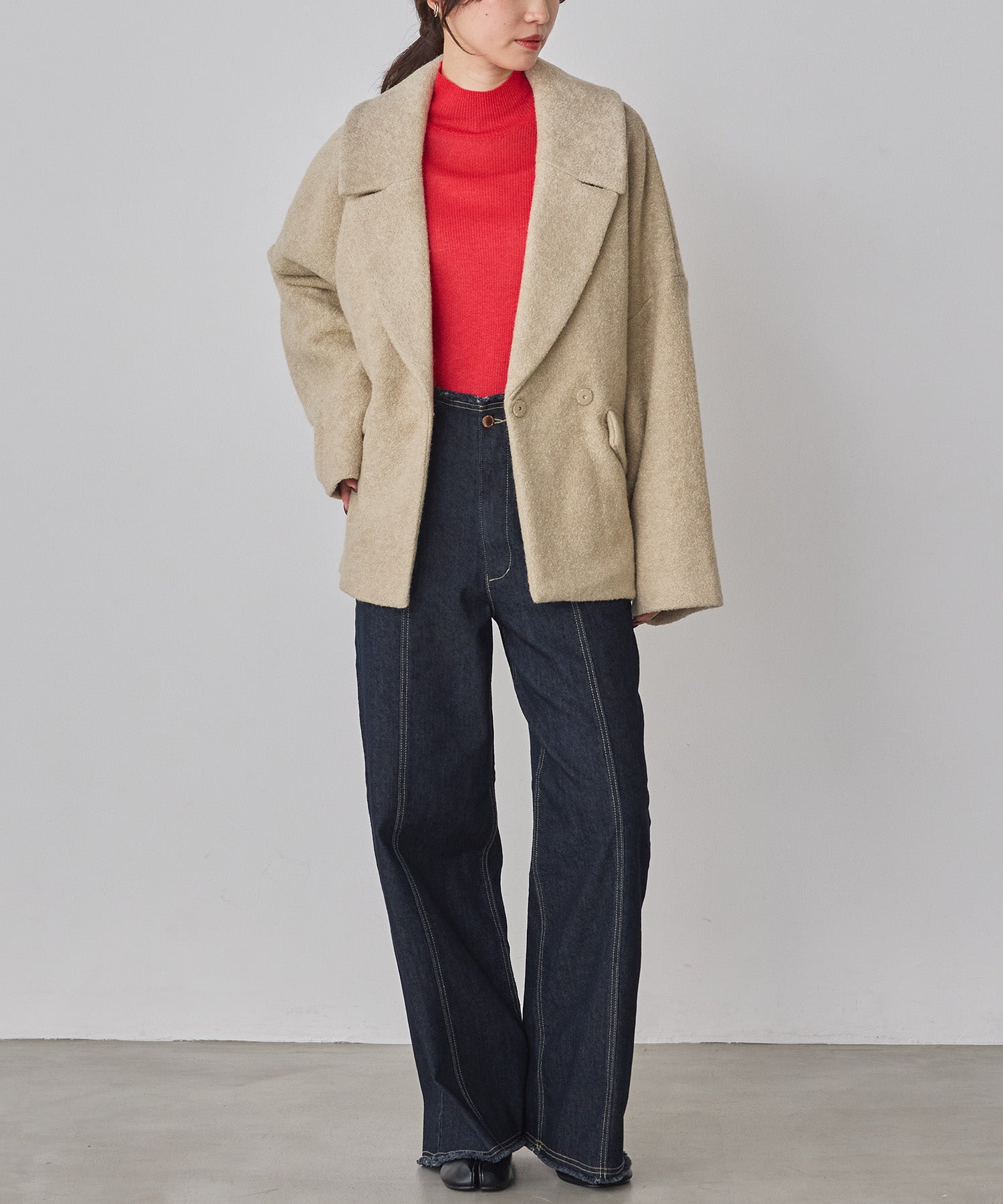 STRETCH DENIM WIDE PANTS