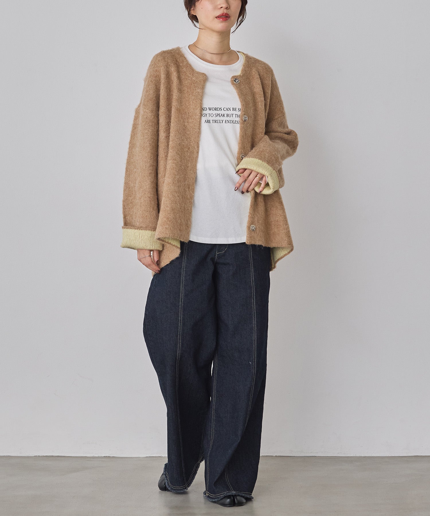 STRETCH DENIM WIDE PANTS
