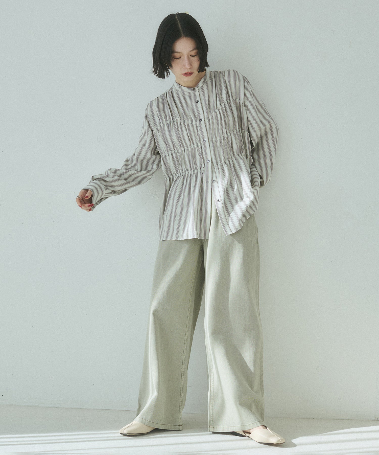 DENIM/TWILL WAIST SWITCH WIDE PANTS