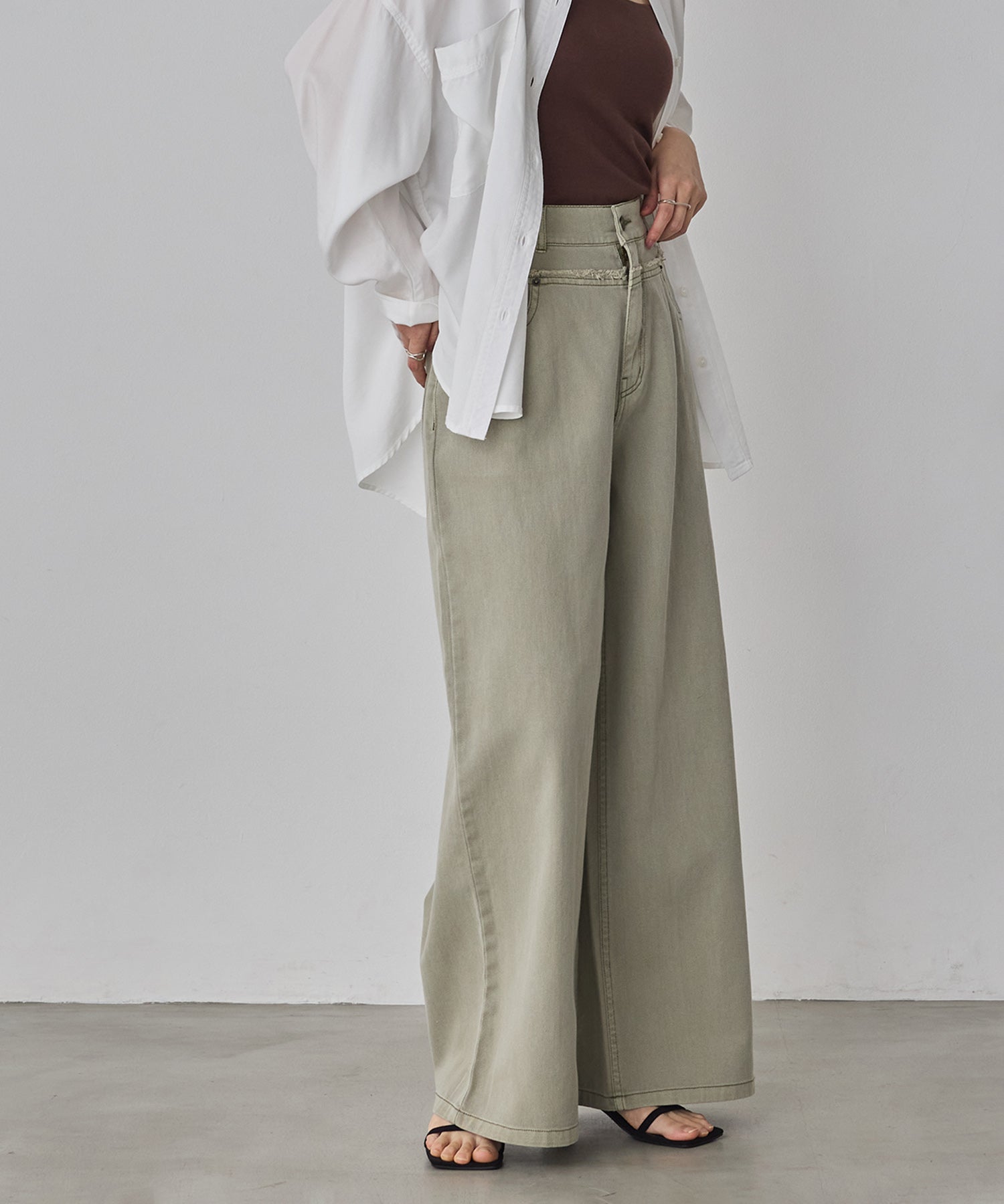 DENIM/TWILL WAIST SWITCH WIDE PANTS