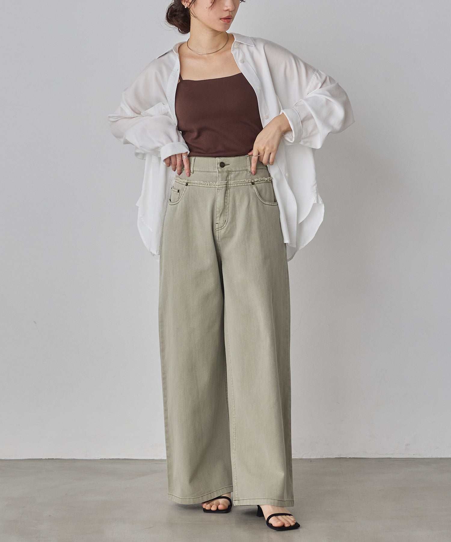 DENIM/TWILL WAIST SWITCH WIDE PANTS