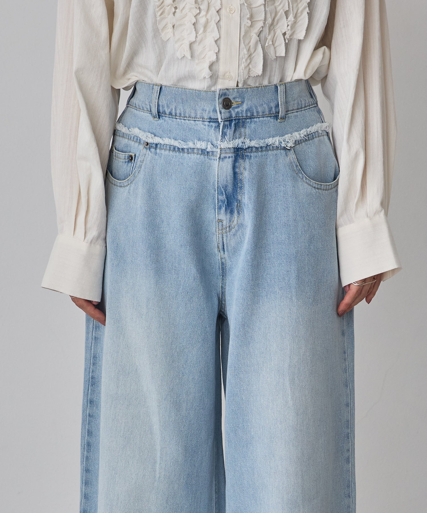 DENIM/TWILL WAIST SWITCH WIDE PANTS