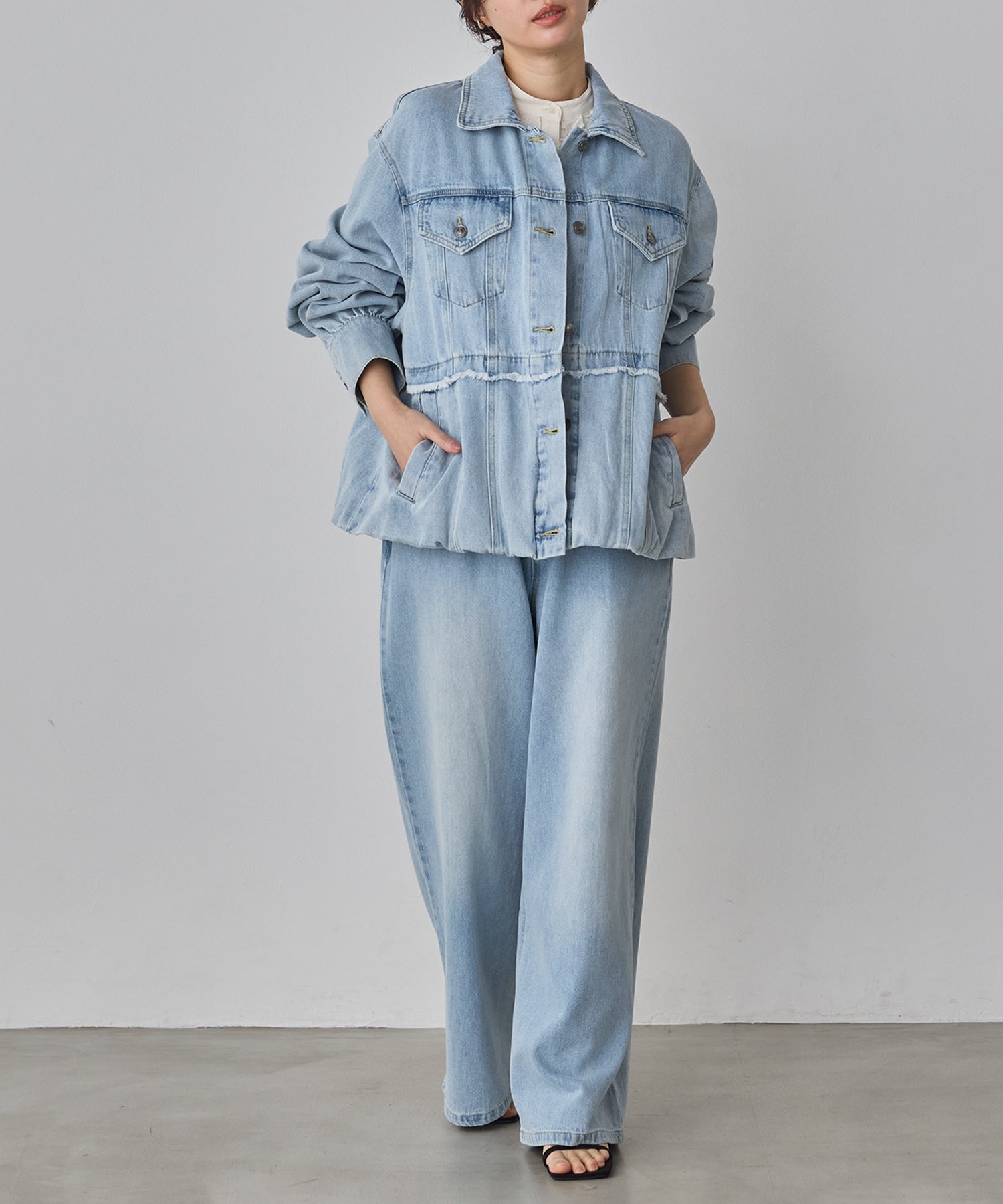 DENIM/TWILL WAIST SWITCH WIDE PANTS