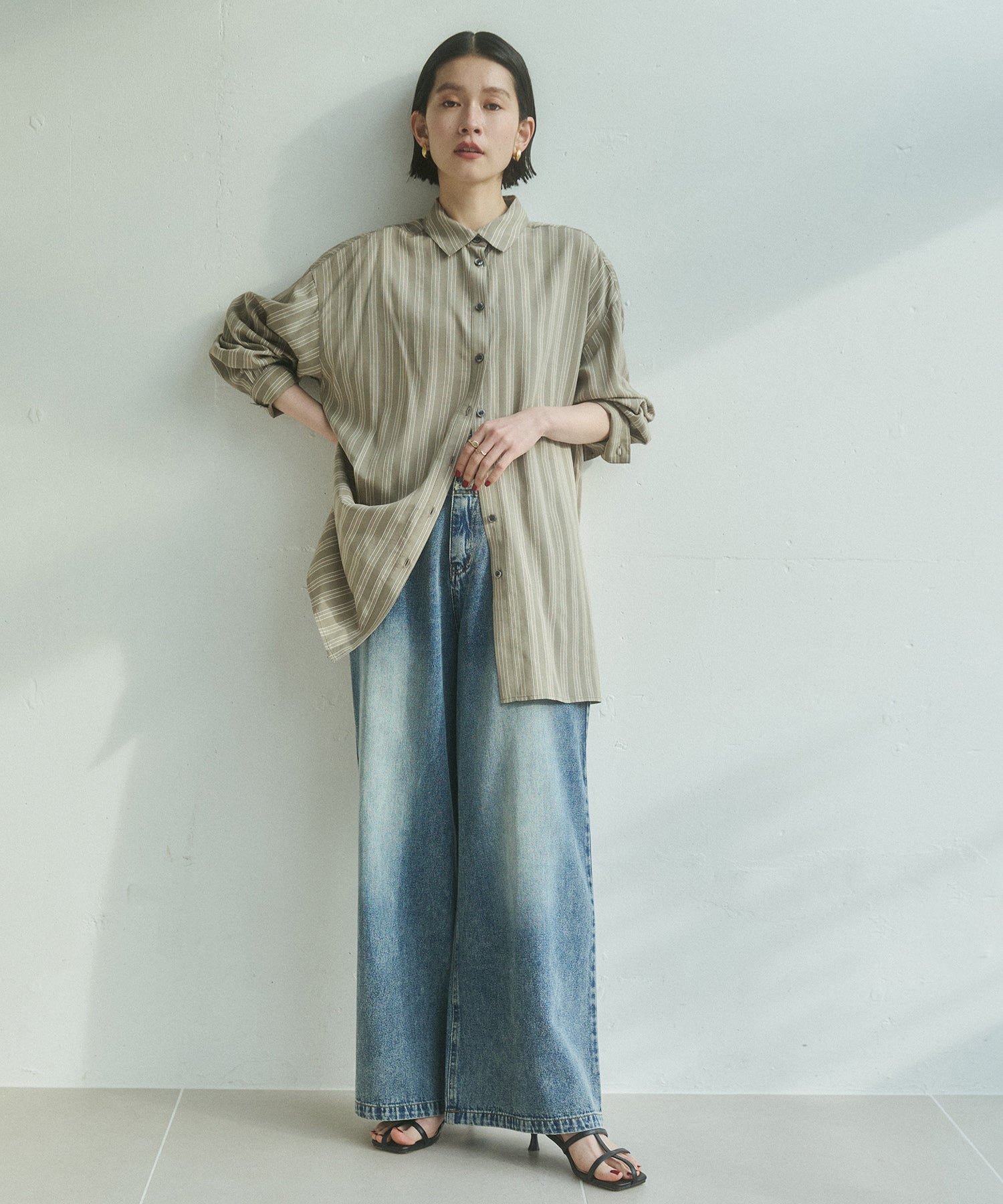 DENIM/TWILL WAIST SWITCH WIDE PANTS