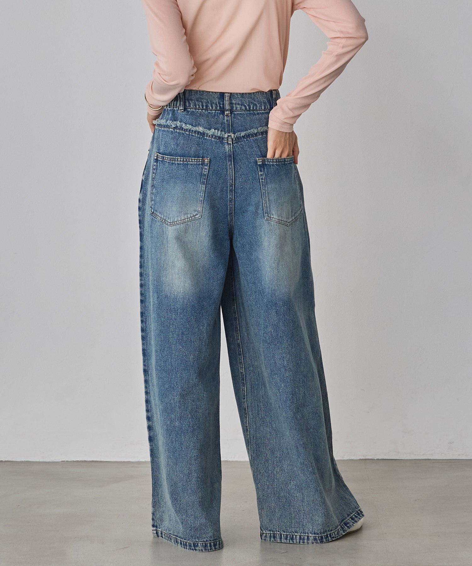 DENIM/TWILL WAIST SWITCH WIDE PANTS