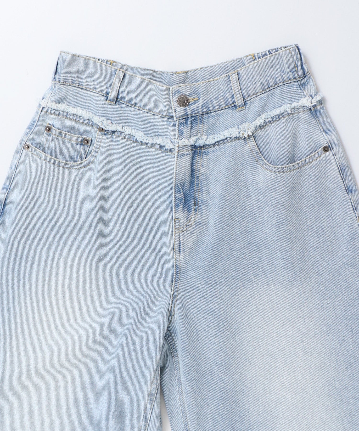 DENIM/TWILL WAIST SWITCH WIDE PANTS
