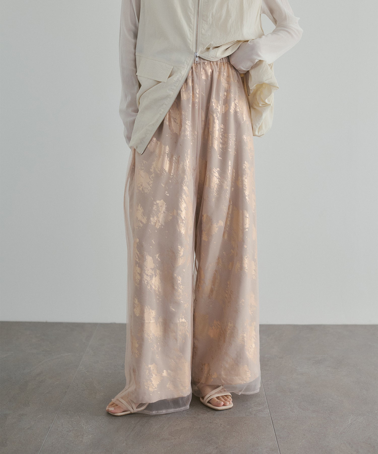 GEORGETTE FOIL PRINT TULLE LAYERED PANTS