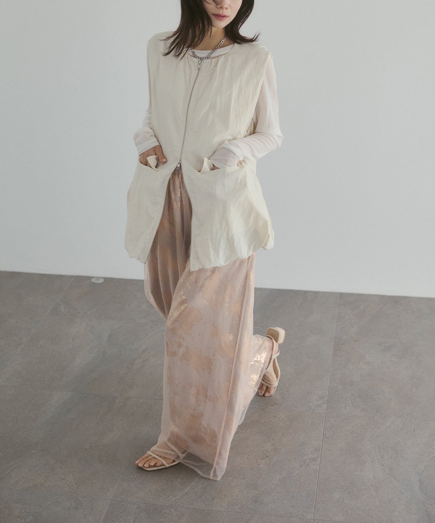 GEORGETTE FOIL PRINT TULLE LAYERED PANTS