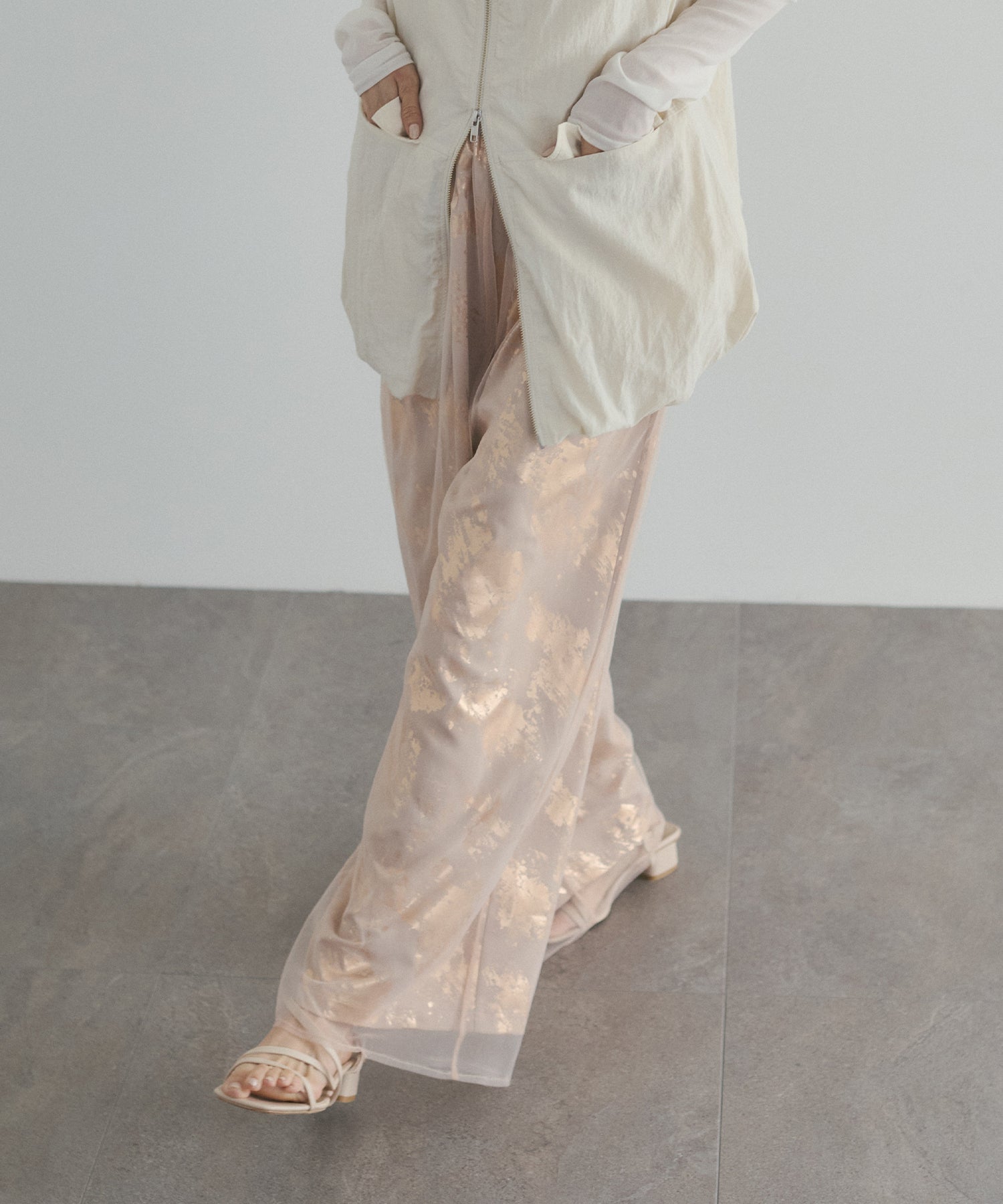 GEORGETTE FOIL PRINT TULLE LAYERED PANTS