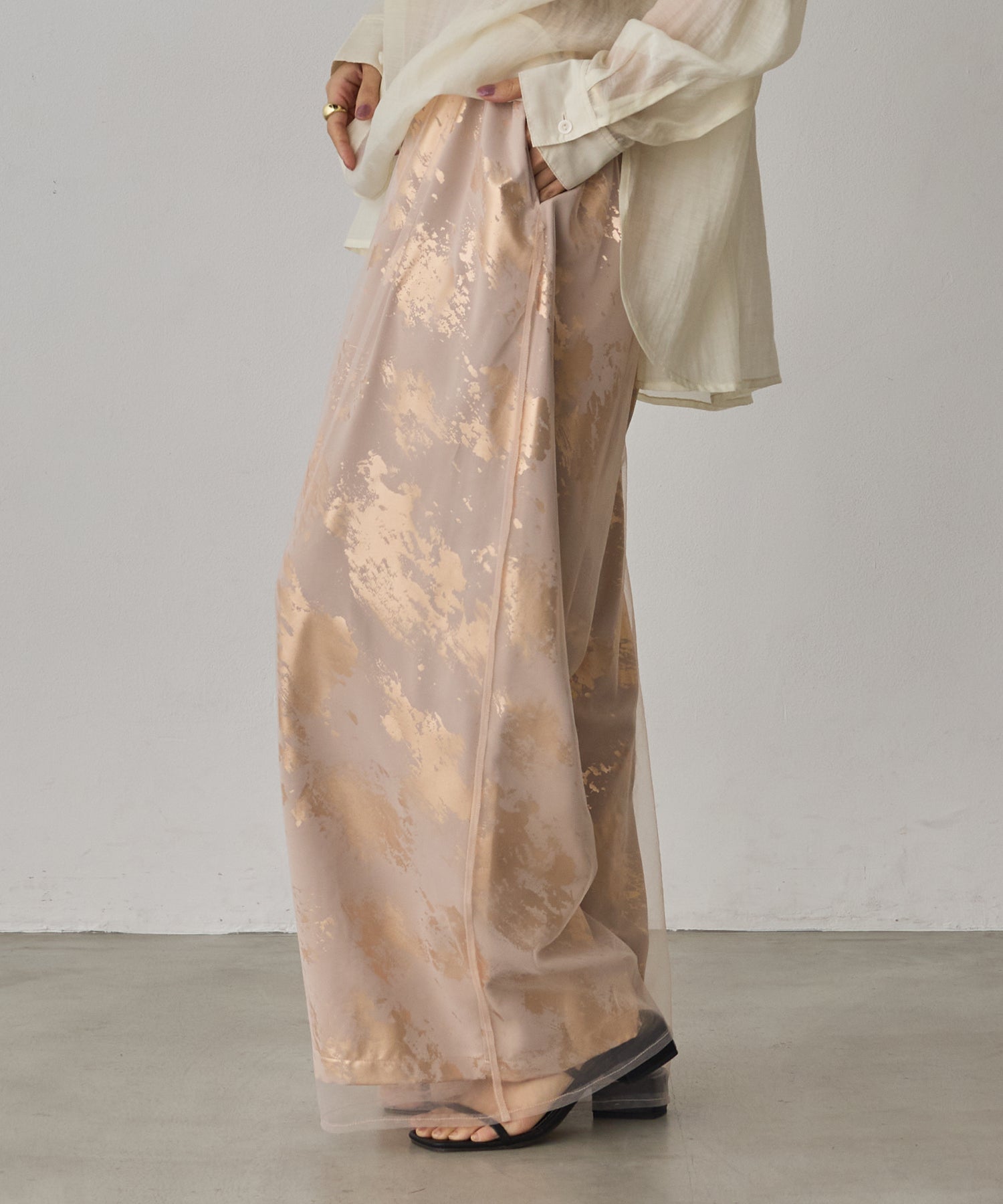GEORGETTE FOIL PRINT TULLE LAYERED PANTS