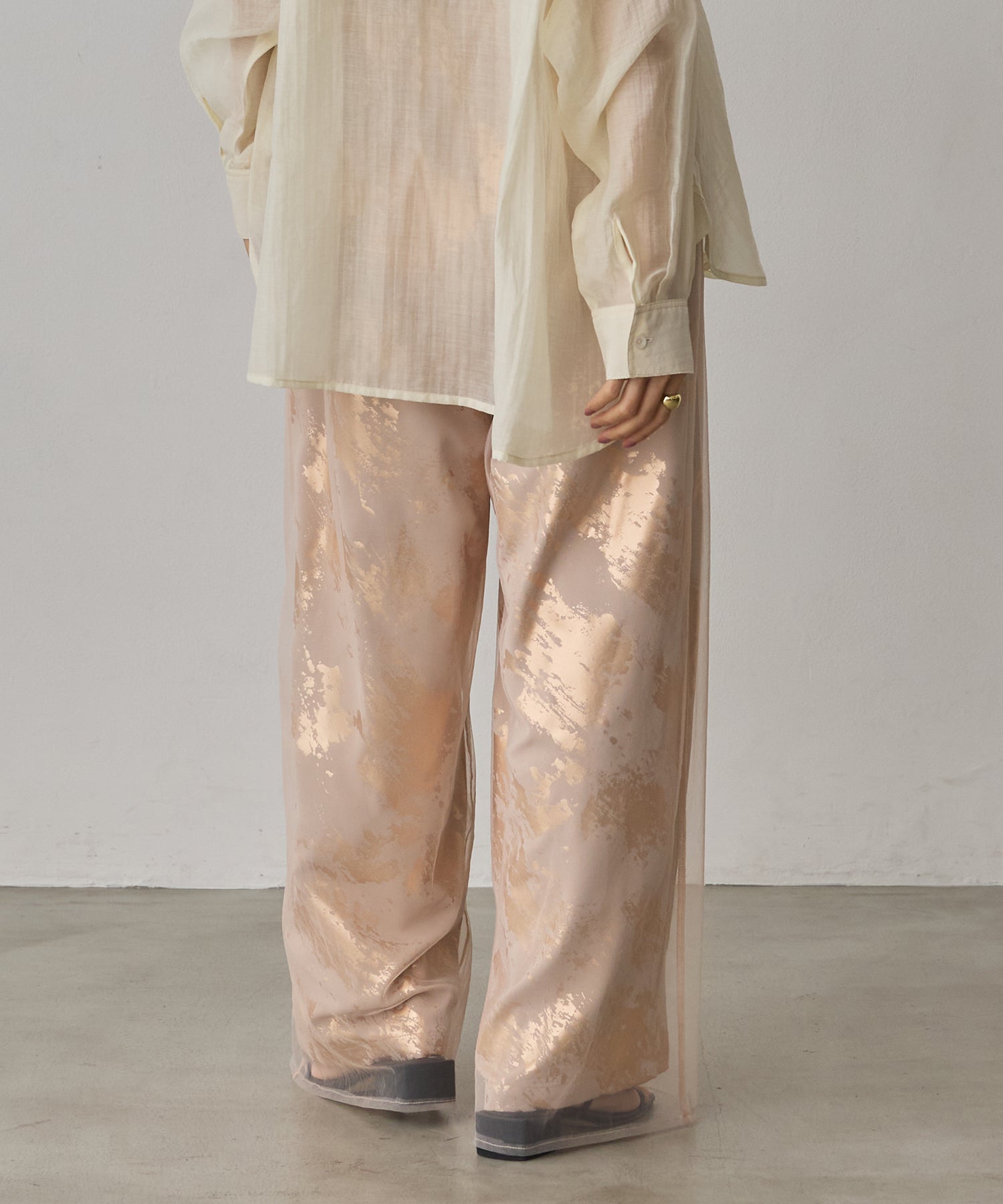 GEORGETTE FOIL PRINT TULLE LAYERED PANTS