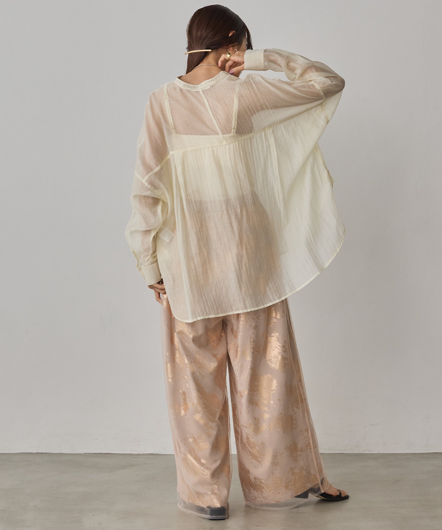 GEORGETTE FOIL PRINT TULLE LAYERED PANTS
