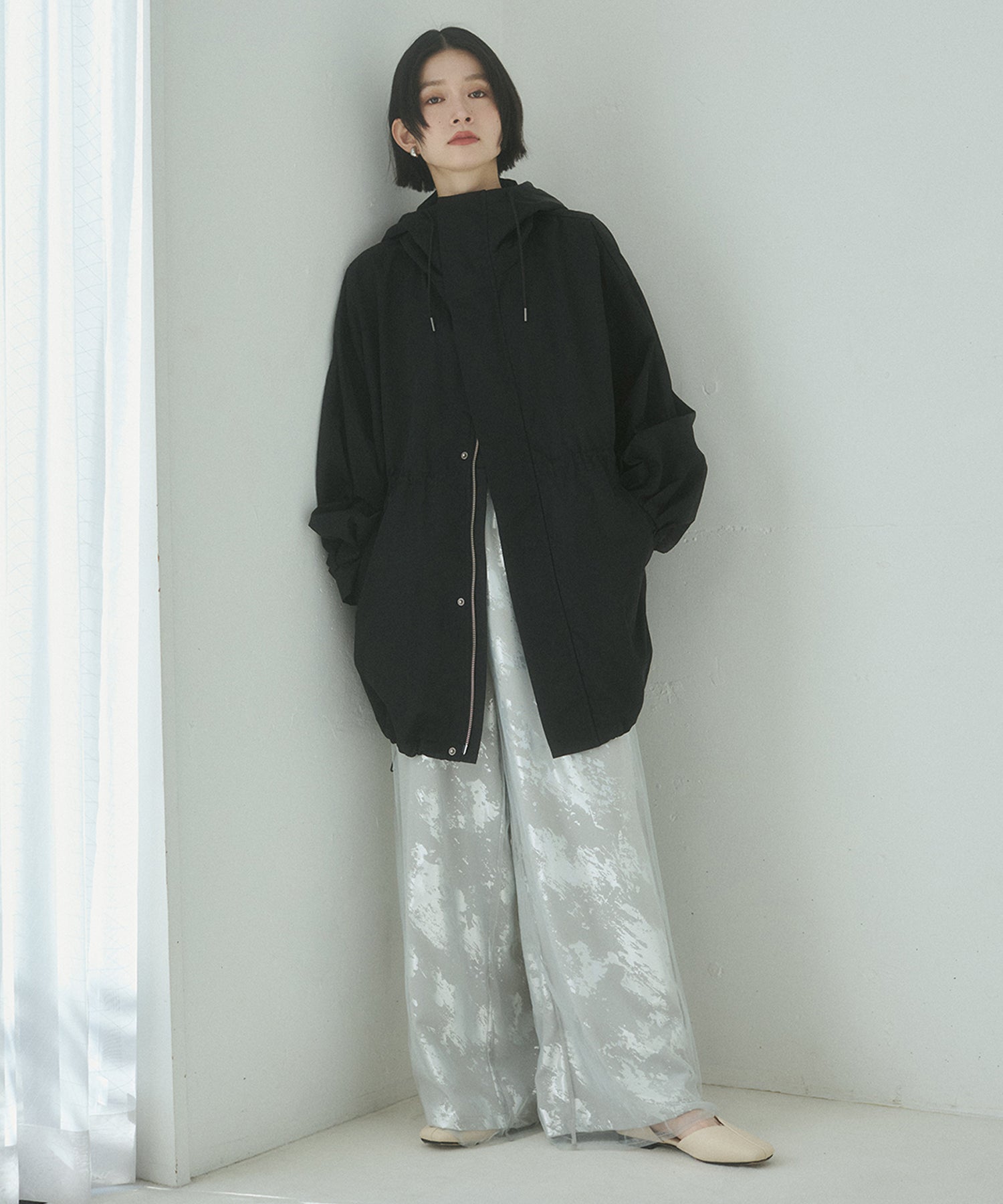 GEORGETTE FOIL PRINT TULLE LAYERED PANTS