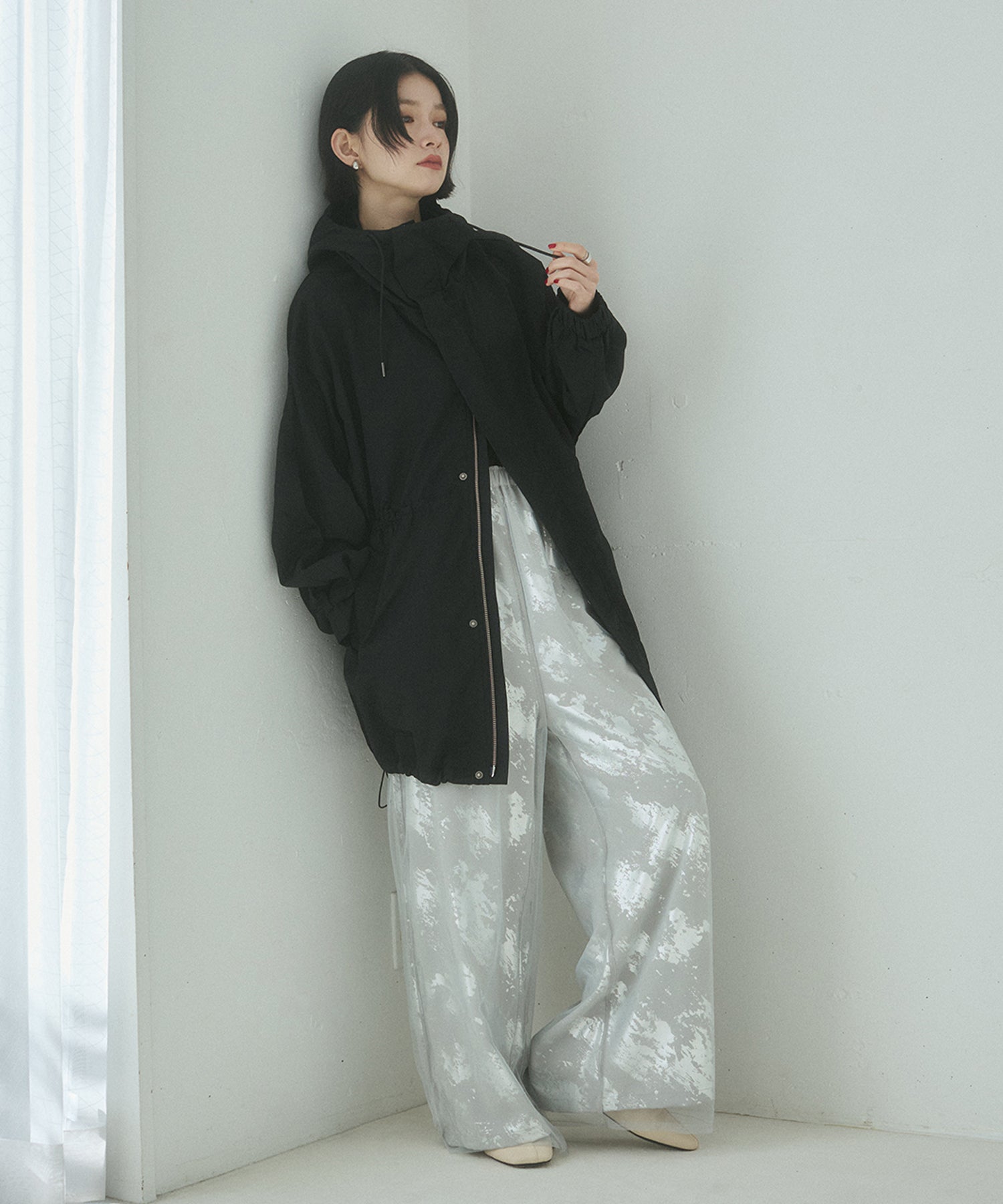 GEORGETTE FOIL PRINT TULLE LAYERED PANTS