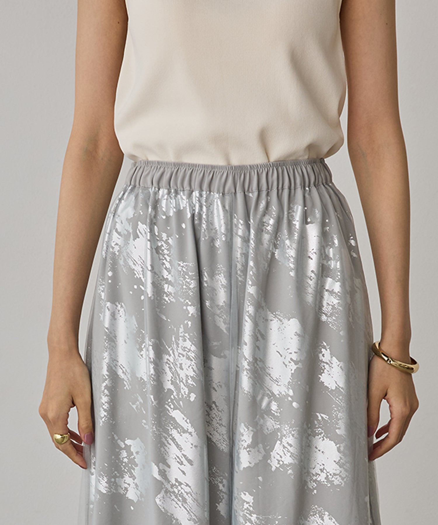 GEORGETTE FOIL PRINT TULLE LAYERED PANTS