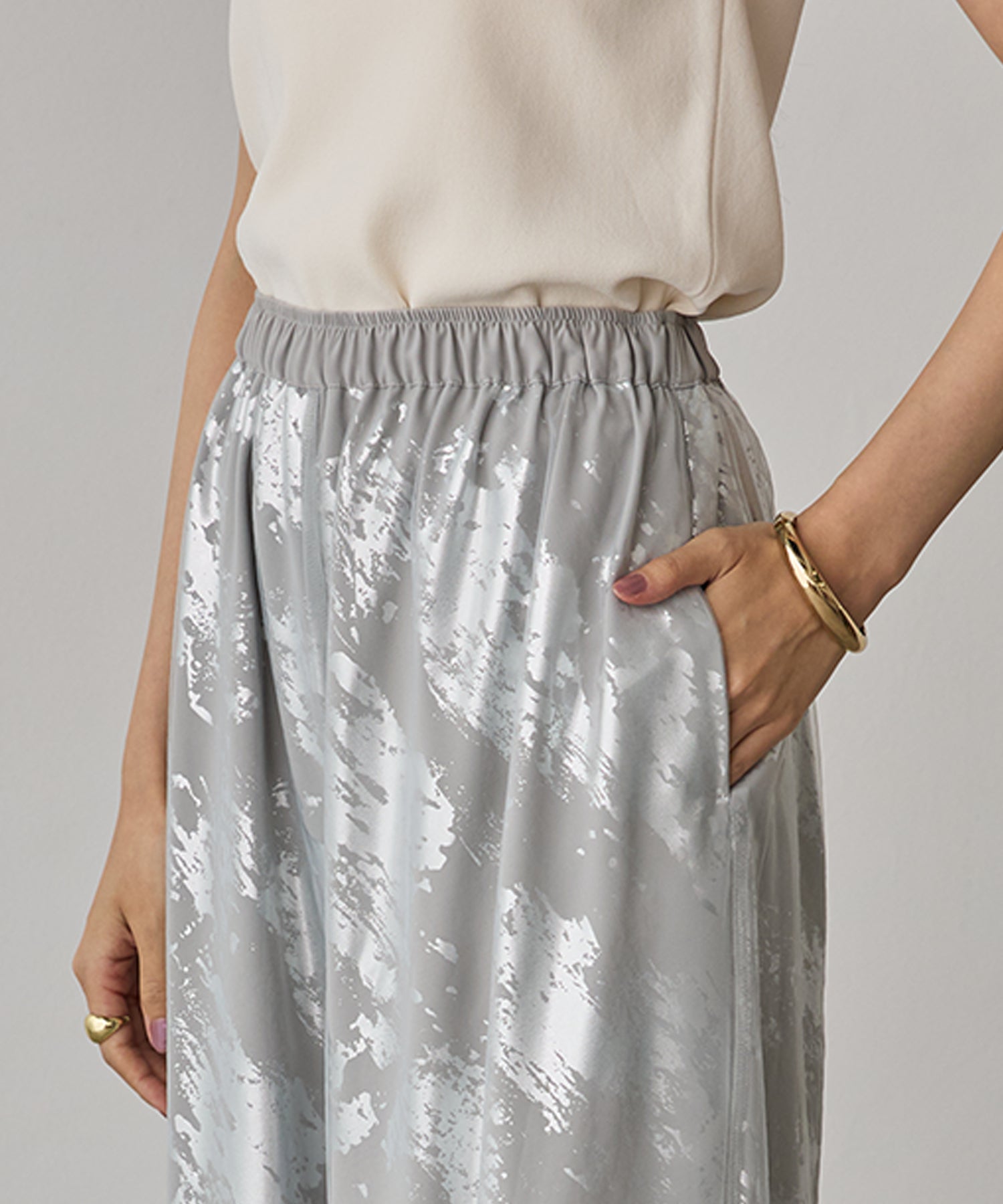 GEORGETTE FOIL PRINT TULLE LAYERED PANTS