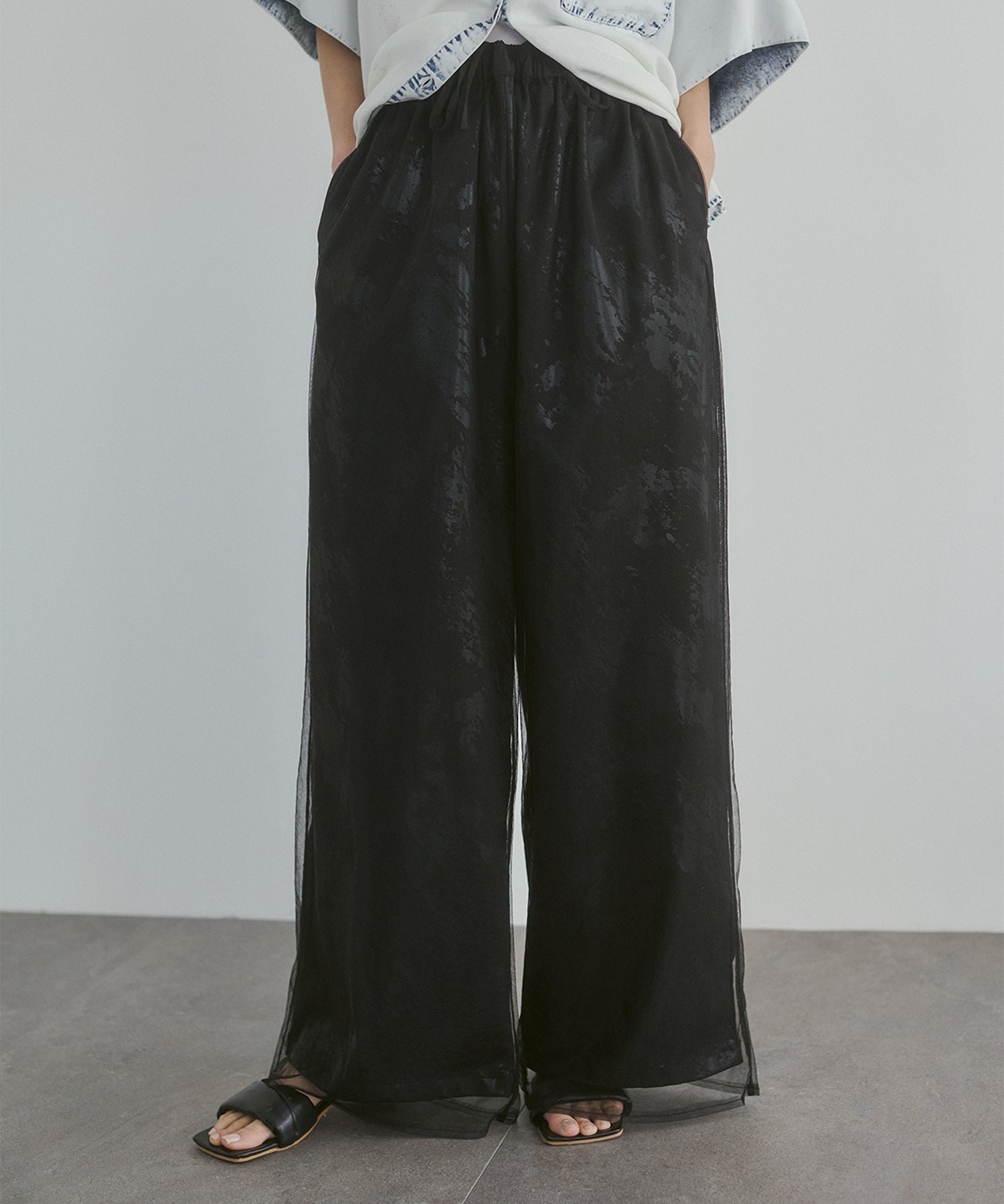 GEORGETTE FOIL PRINT TULLE LAYERED PANTS