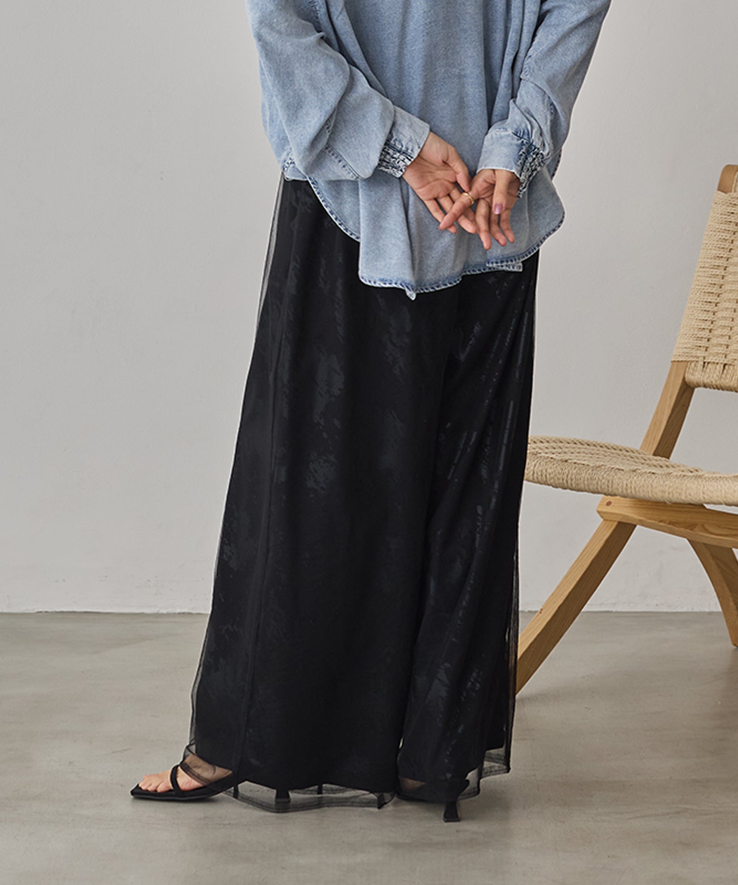 GEORGETTE FOIL PRINT TULLE LAYERED PANTS