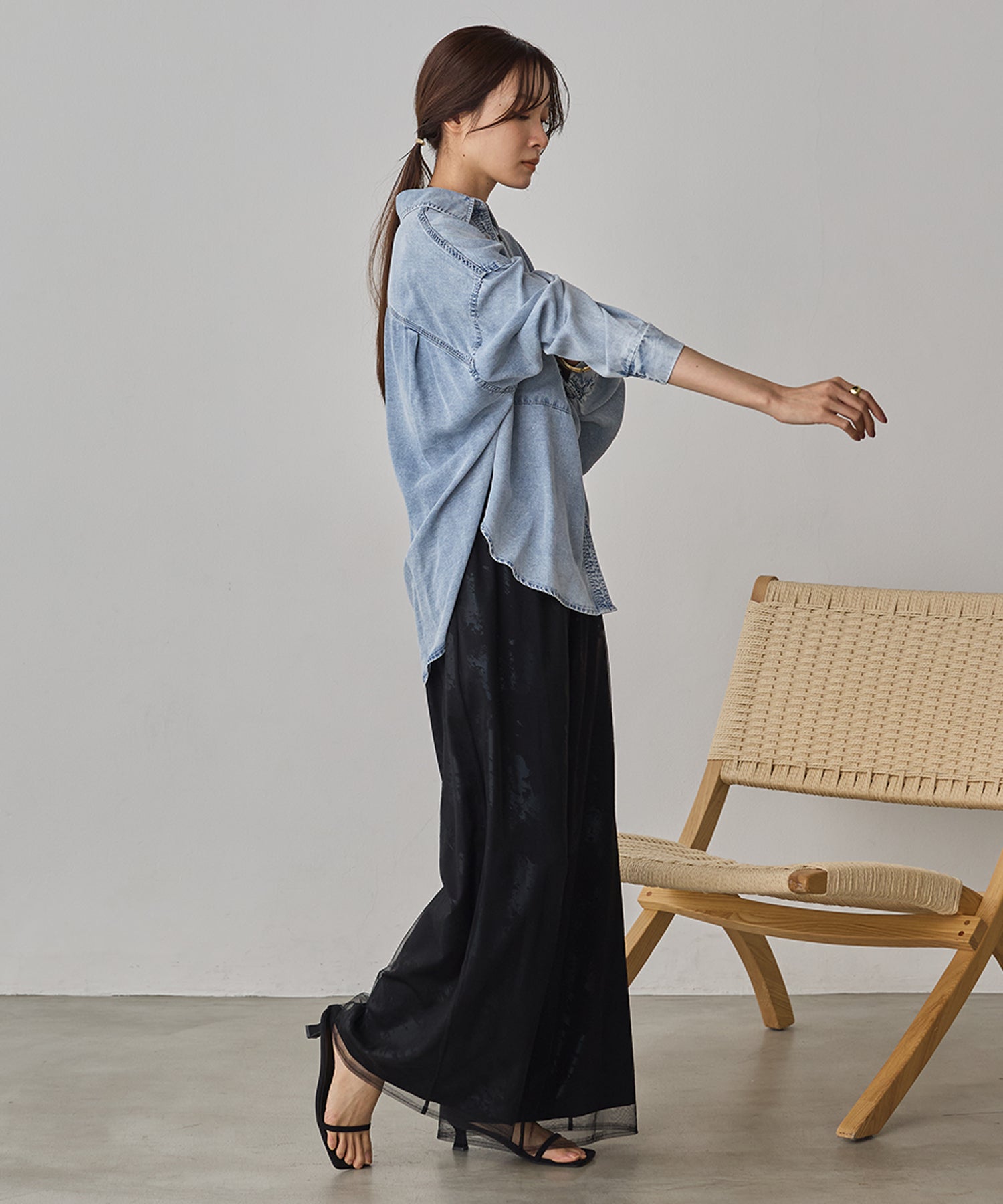 GEORGETTE FOIL PRINT TULLE LAYERED PANTS