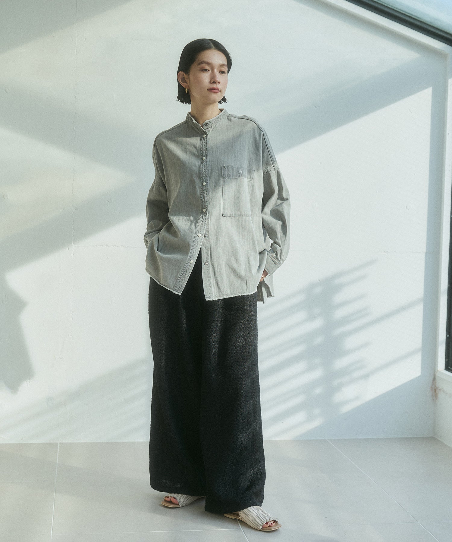 デニムライク ヘリンボーン タックパンツ