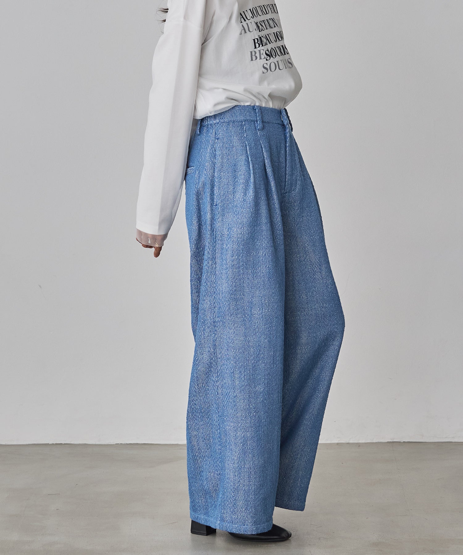 デニムライク ヘリンボーン タックパンツ