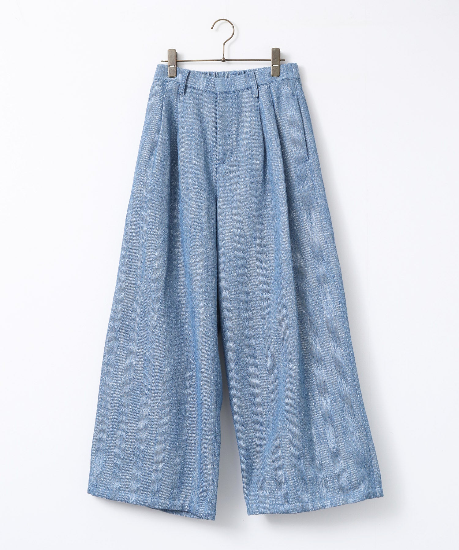 デニムライク ヘリンボーン タックパンツ