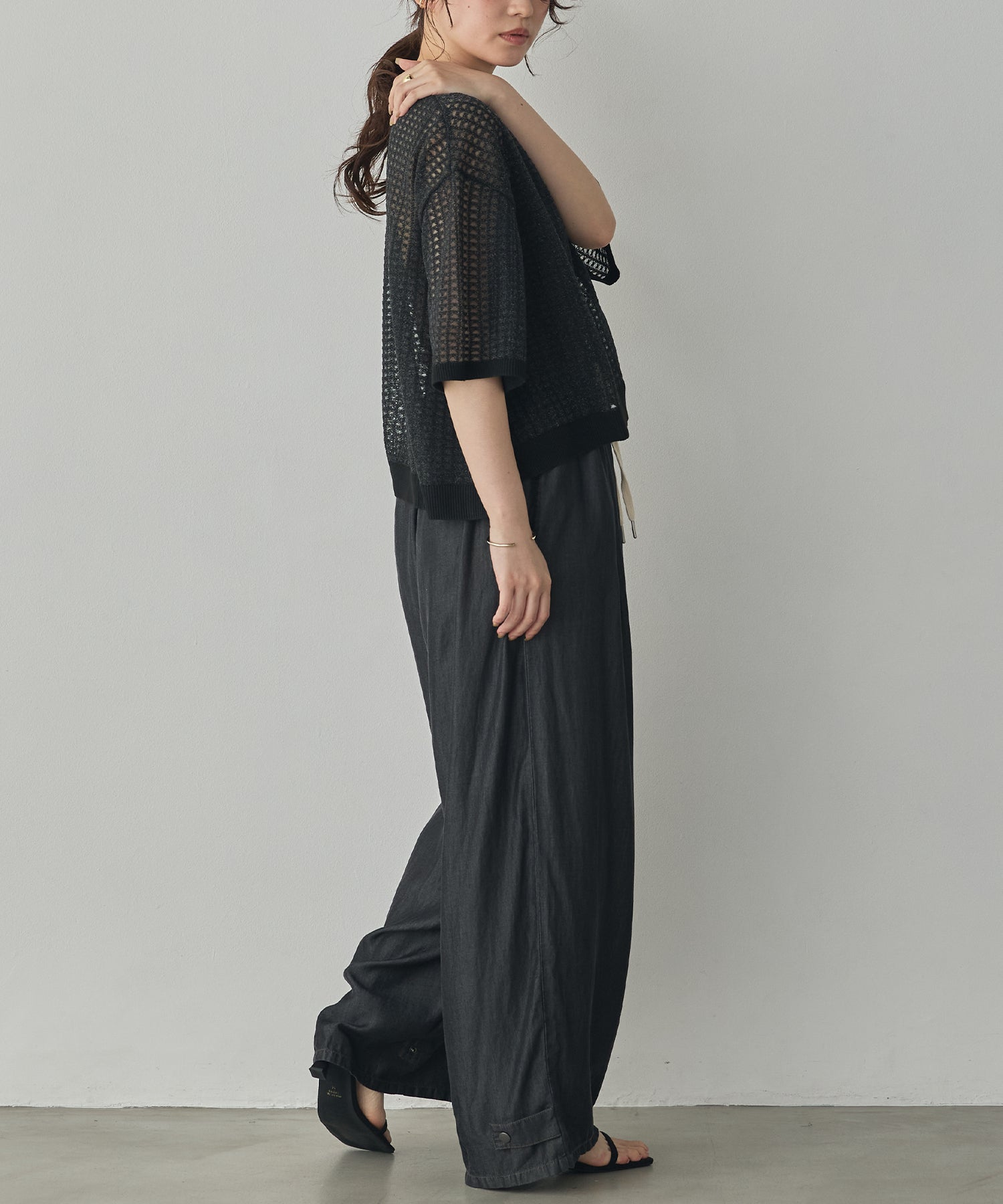 TENCEL DENIM WITH HEM TABS WIDE PANTS