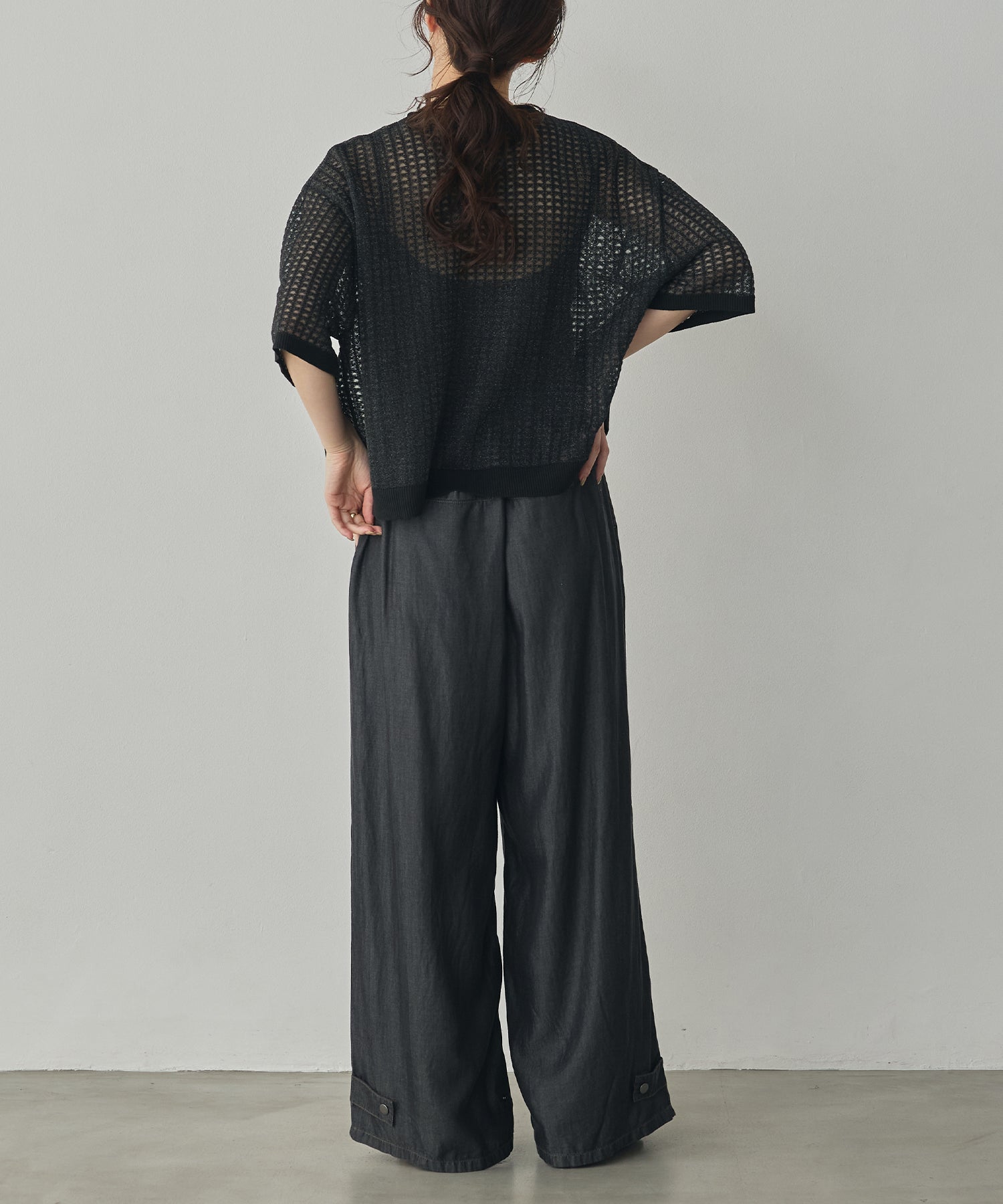 TENCEL DENIM WITH HEM TABS WIDE PANTS