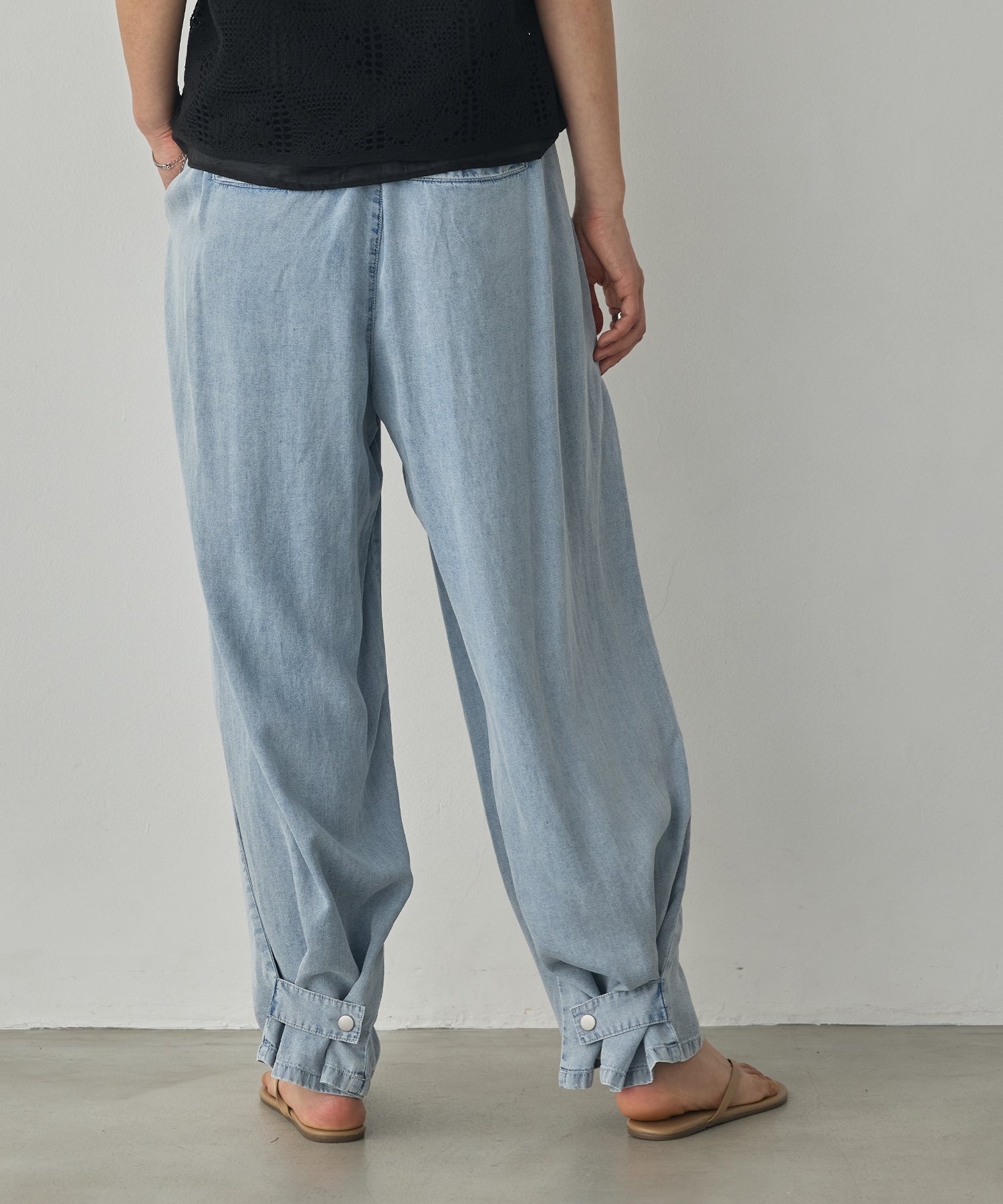 TENCEL DENIM WITH HEM TABS WIDE PANTS
