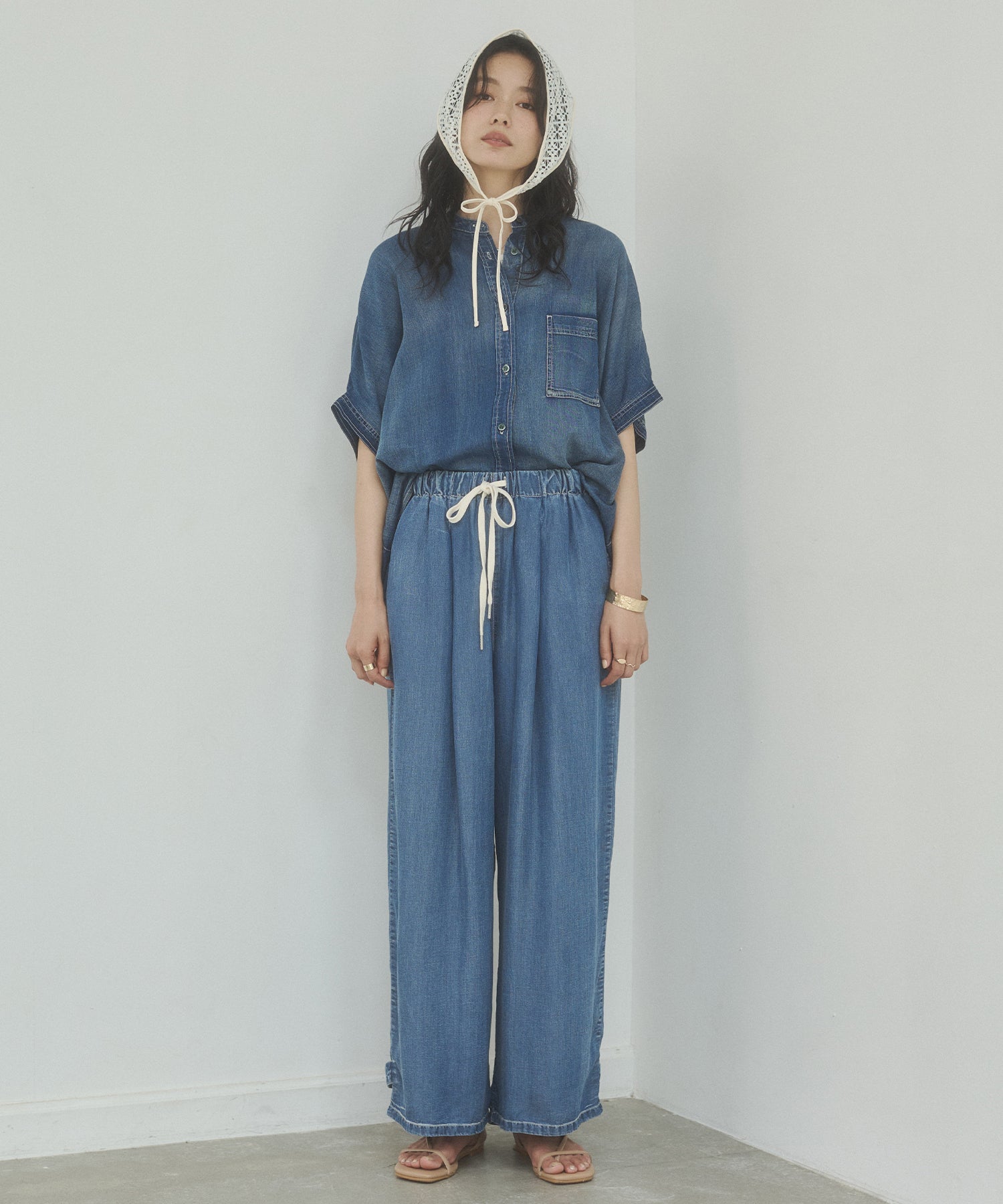 TENCEL DENIM WITH HEM TABS WIDE PANTS