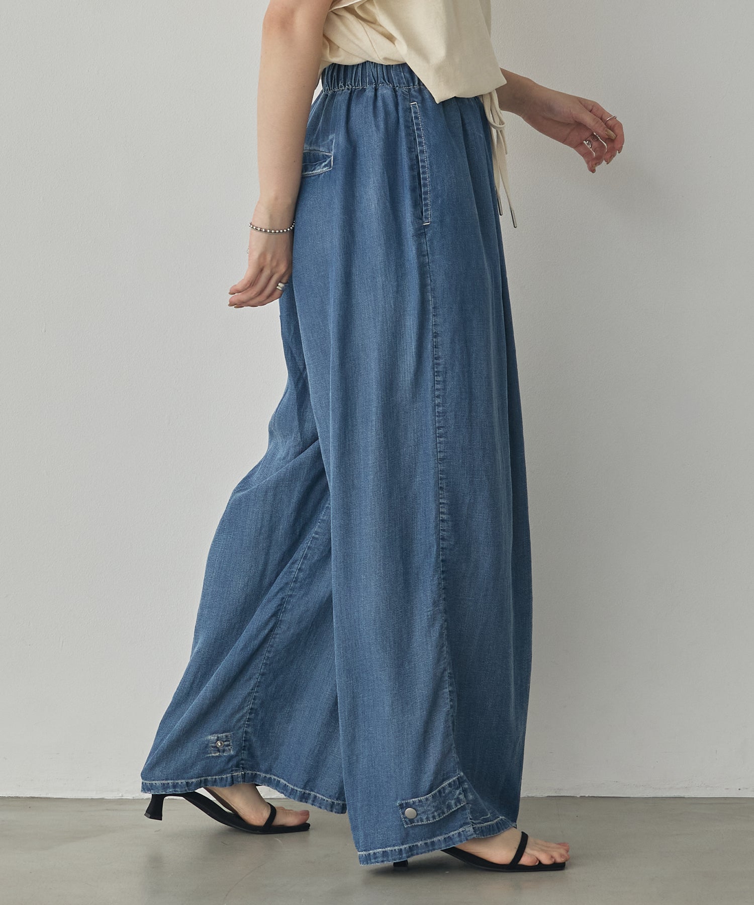 TENCEL DENIM WITH HEM TABS WIDE PANTS
