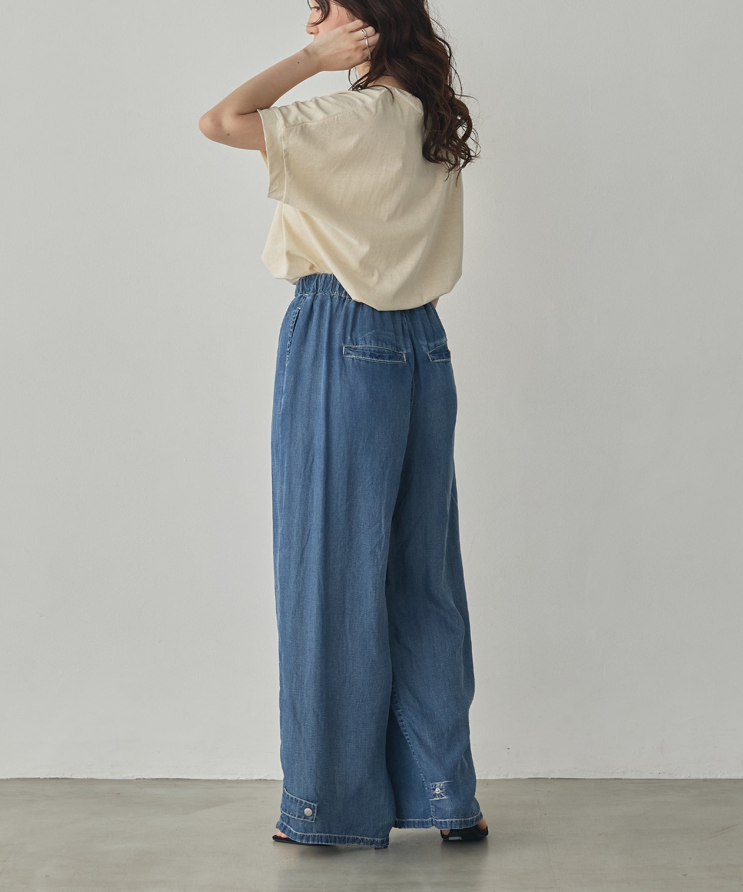 TENCEL DENIM WITH HEM TABS WIDE PANTS