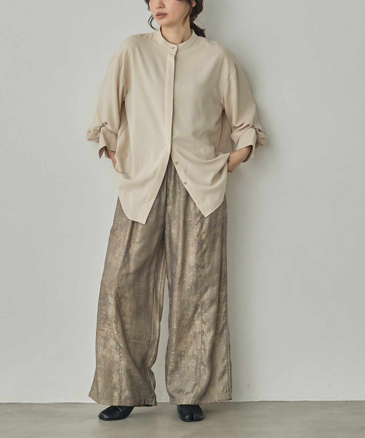 SHINY JACQUARD EASY PANTS